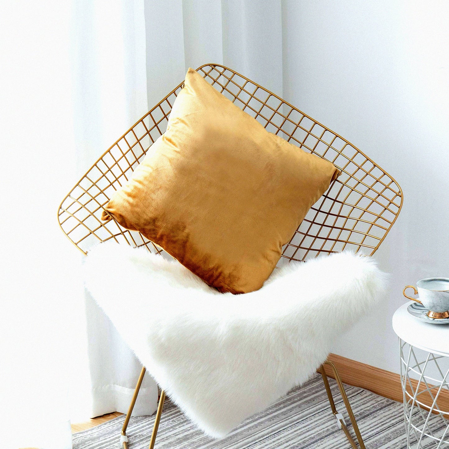 Luxury Gold Velvet Pillowcase Set - 18x18 Decorative Throw Pillow Covers for Bedroom & Living Room Decor - Spring Home Decorations - 45cm x 45cm (18 inch)