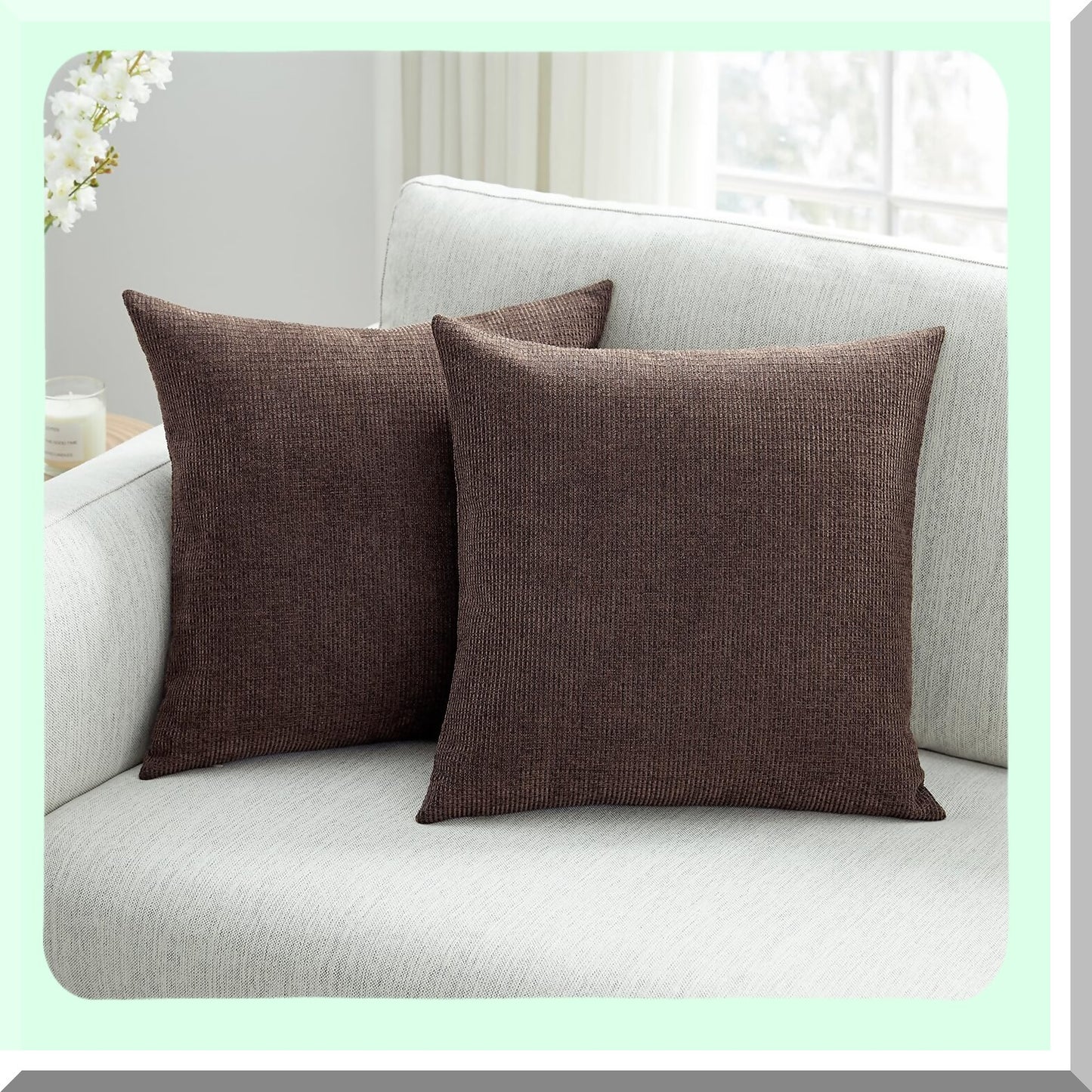 Coffee Stripe Textured Pillow Covers - Set of 2, 18x18 Inches for Sofa Couch Decor - Brown Decorative Throw Pillows
