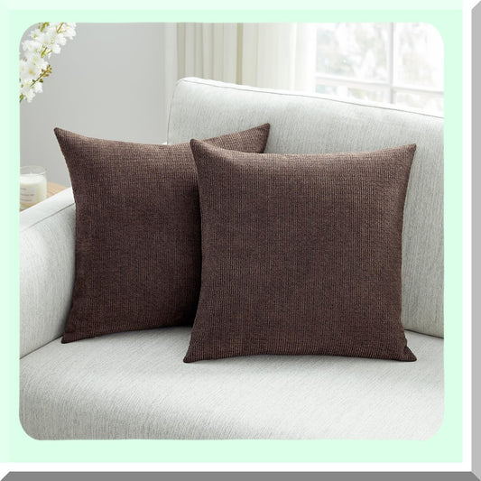 Coffee Stripe Textured Pillow Covers - Set of 2, 18x18 Inches for Sofa Couch Decor - Brown Decorative Throw Pillows