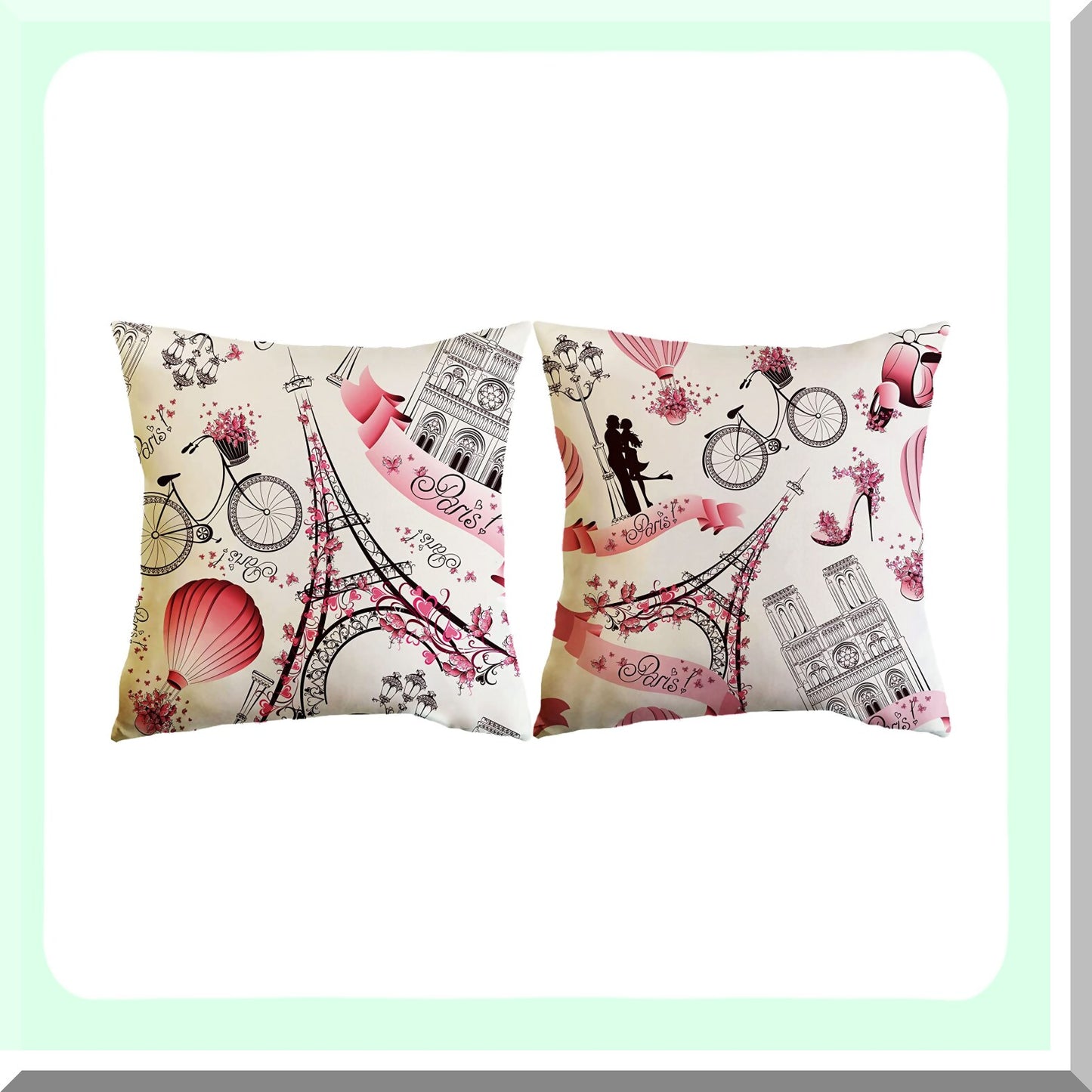 Parisian Pink Eiffel Tower Decorative Pillow Covers - Set of 2 | Square Cushion Cases for Sofa & Bedroom | 18x18 Inch Throw Pillowcases for Home Décor