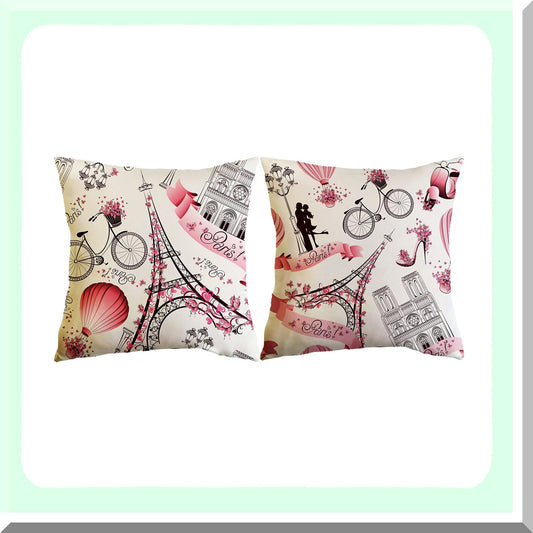 Parisian Pink Eiffel Tower Decorative Pillow Covers - Set of 2 | Square Cushion Cases for Sofa & Bedroom | 18x18 Inch Throw Pillowcases for Home Décor
