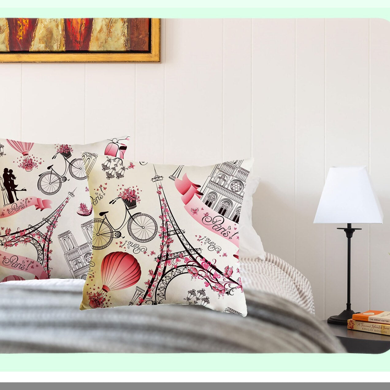 Parisian Pink Eiffel Tower Decorative Pillow Covers - Set of 2 | Square Cushion Cases for Sofa & Bedroom | 18x18 Inch Throw Pillowcases for Home Décor