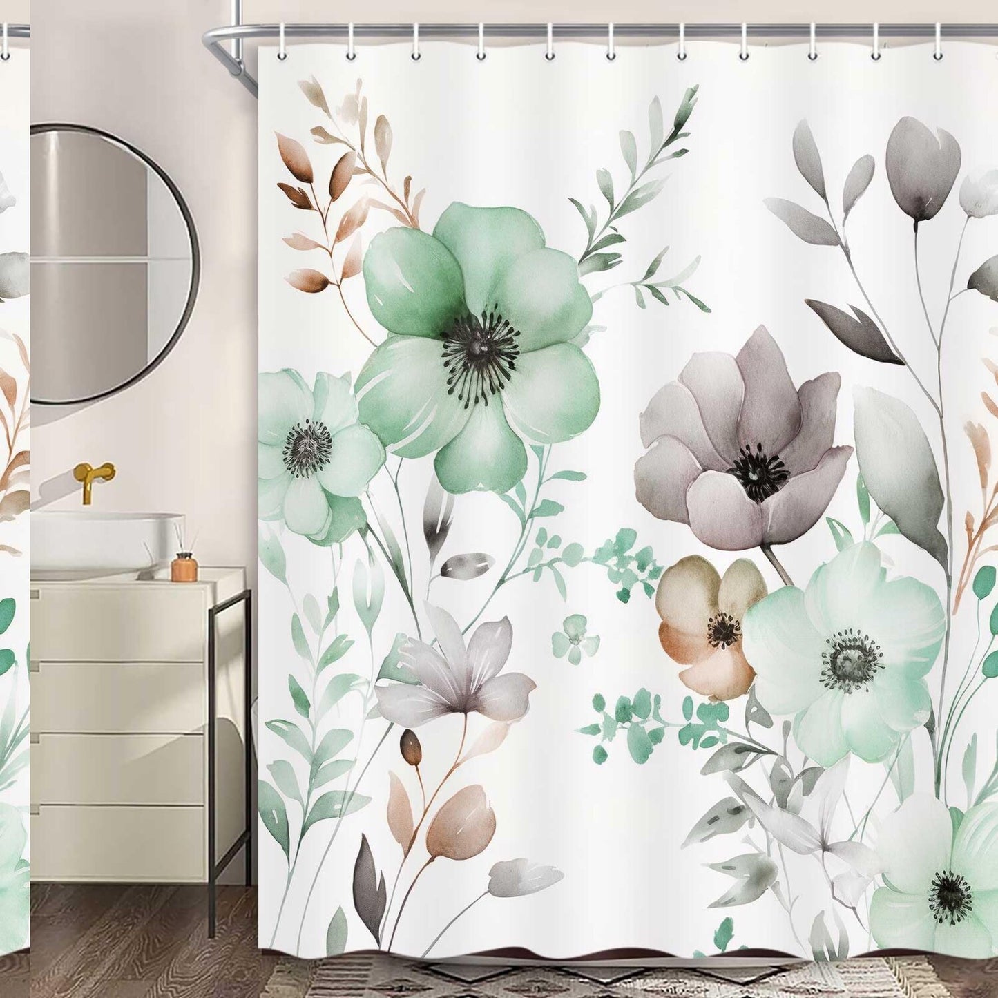 Watercolor Floral Shower Curtain 72x72 Inches