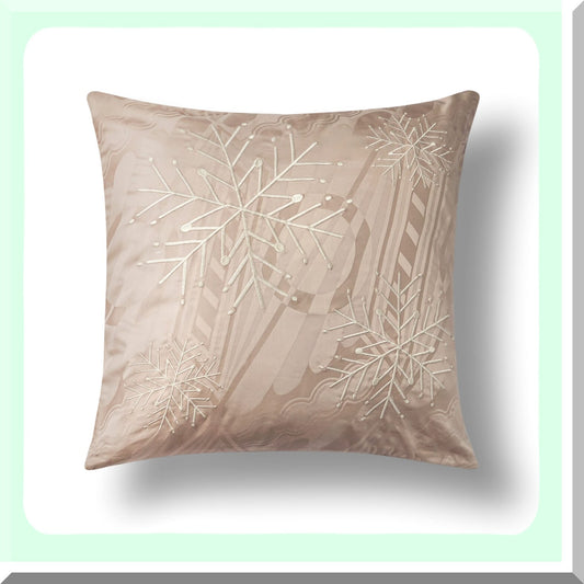 Snowflake Beige Thanksgiving Pillow Covers - Set of 2 18X18 Embroidered Cotton Cushion Covers for Holiday Decor, Soft Square Throw Pillows