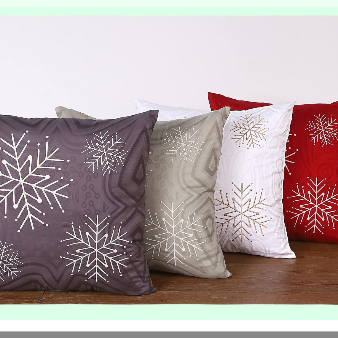 Snowflake Beige Thanksgiving Pillow Covers - Set of 2 18X18 Embroidered Cotton Cushion Covers for Holiday Decor, Soft Square Throw Pillows