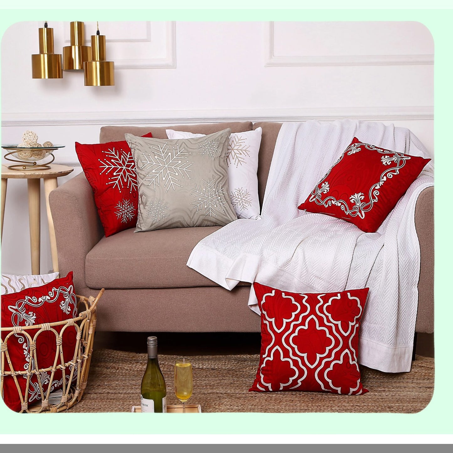 Snowflake Beige Thanksgiving Pillow Covers - Set of 2 18X18 Embroidered Cotton Cushion Covers for Holiday Decor, Soft Square Throw Pillows
