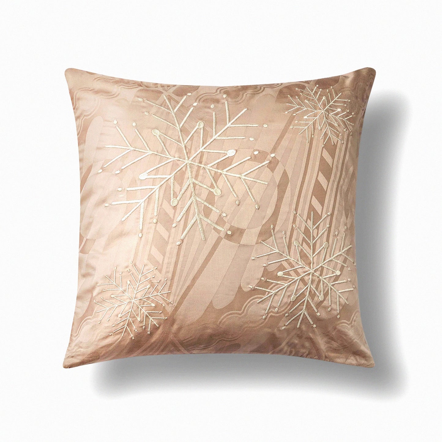 Snowflake Beige Thanksgiving Pillow Covers - Set of 2 18X18 Embroidered Cotton Cushion Covers for Holiday Decor, Soft Square Throw Pillows