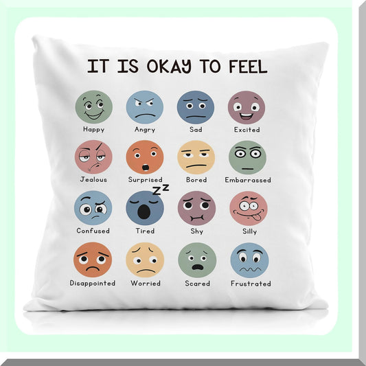 EmoVibe 18x18 Pillow Covers - Feelings & Emotions Throw Pillow - Boho Kids Reading Corner Decor - Homeschool & Teens Room Accent Pillows