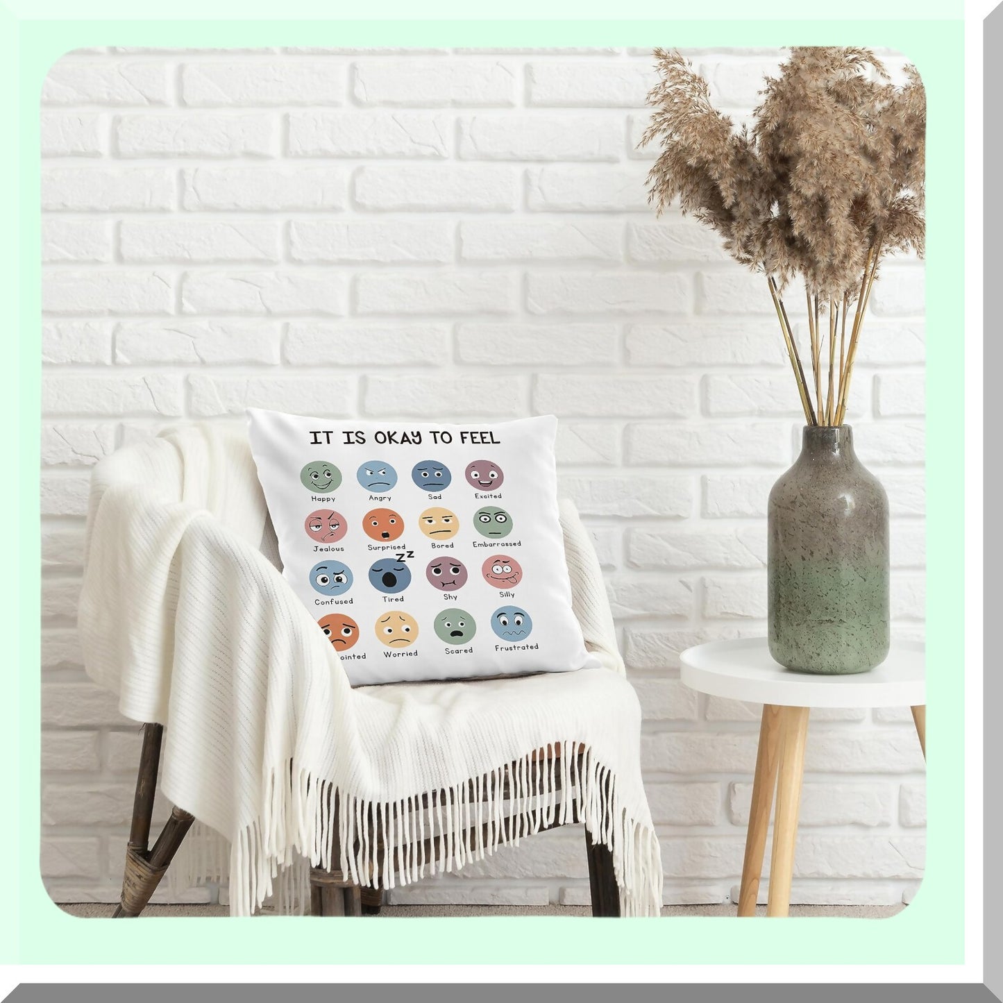 EmoVibe 18x18 Pillow Covers - Feelings & Emotions Throw Pillow - Boho Kids Reading Corner Decor - Homeschool & Teens Room Accent Pillows