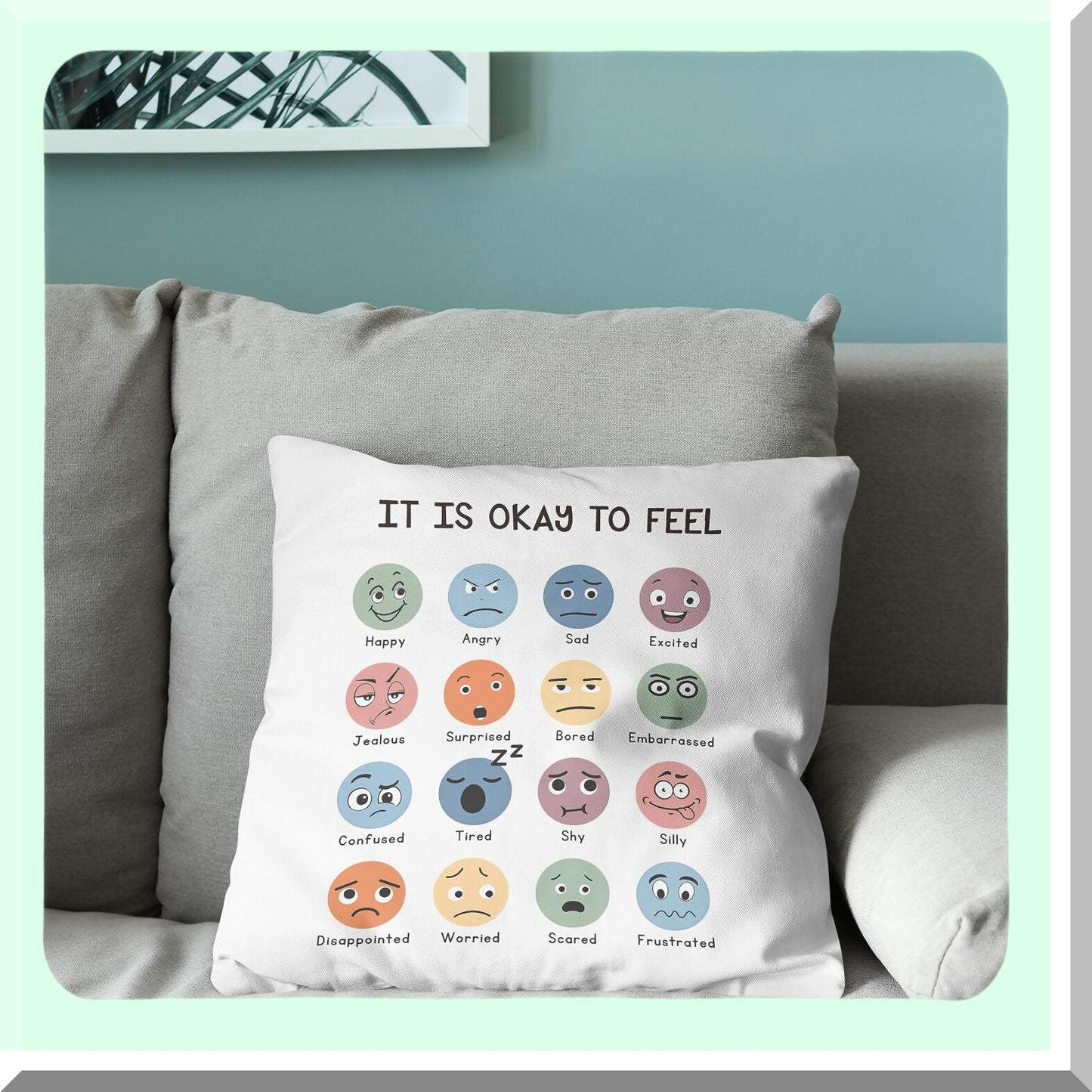 EmoVibe 18x18 Pillow Covers - Feelings & Emotions Throw Pillow - Boho Kids Reading Corner Decor - Homeschool & Teens Room Accent Pillows