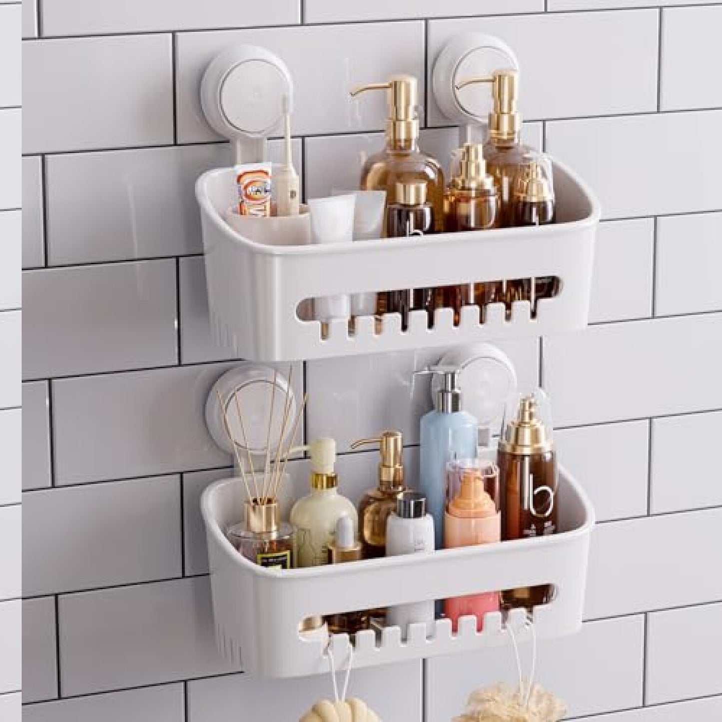 Suction Shower Caddy Wall Mounted Plastic Organizer