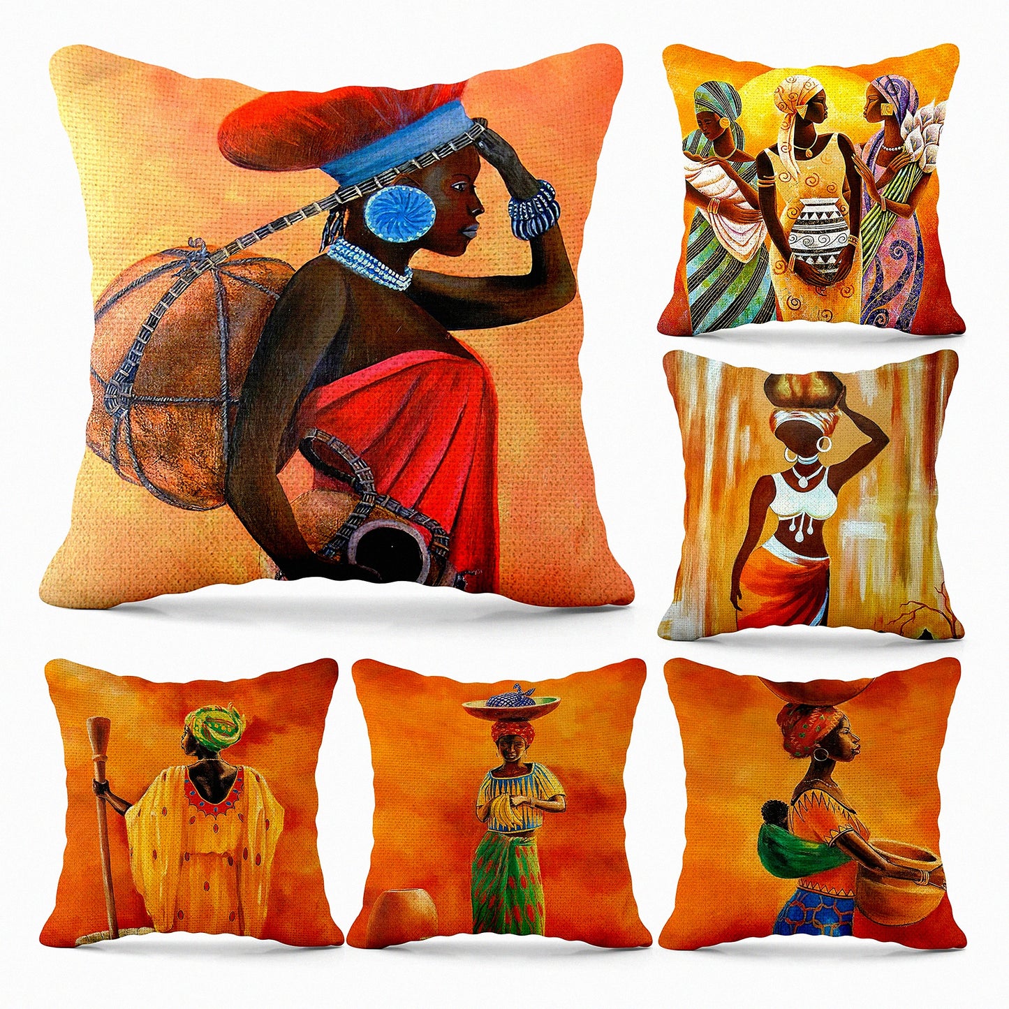 Ethnic Dream Tribe Pillowcase Set - 18x18 Inch, Women's Room Decor, Celebrate Cushion Cover for Sofa Couch, Lady Gift - Pack of 6