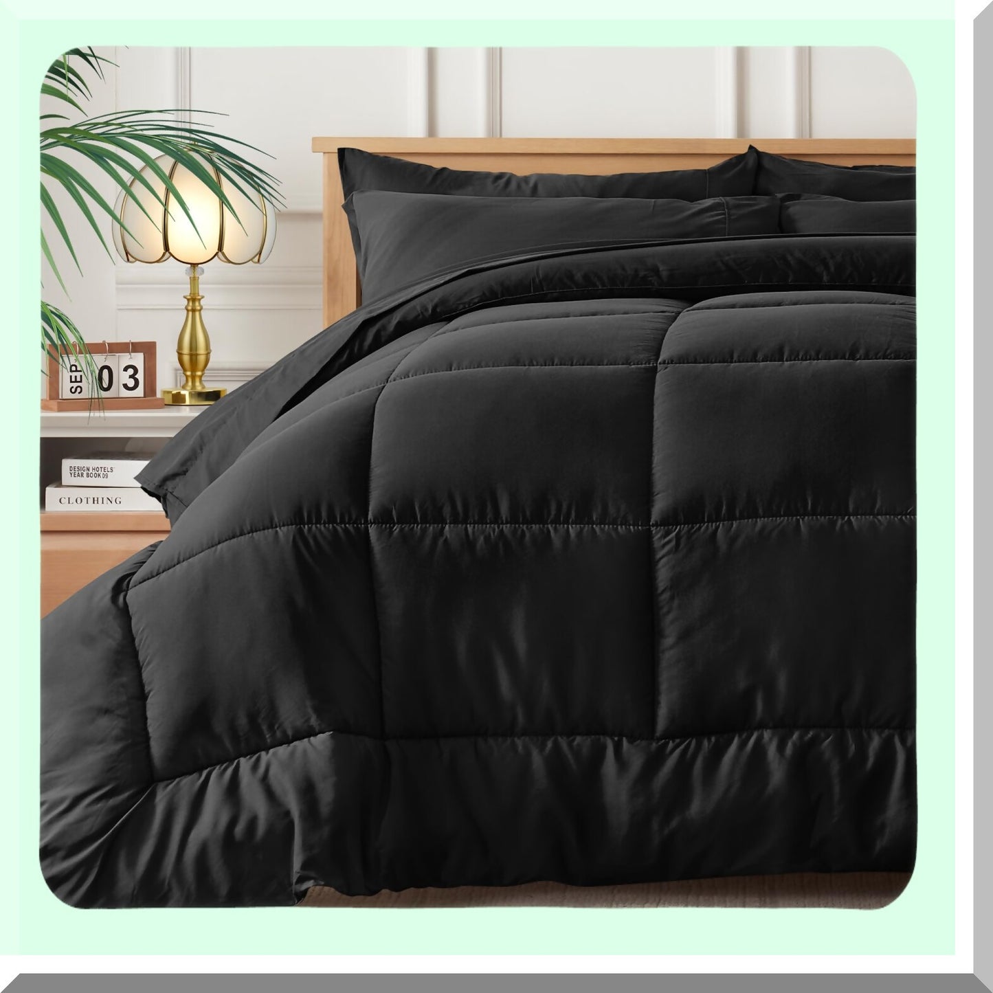 Black Ultra Soft 7-Piece Bedding Set - Lightweight Comforter, Flat Sheet, Fitted Sheet, Pillowcases & Shams - All Season Full Bed in a Bag