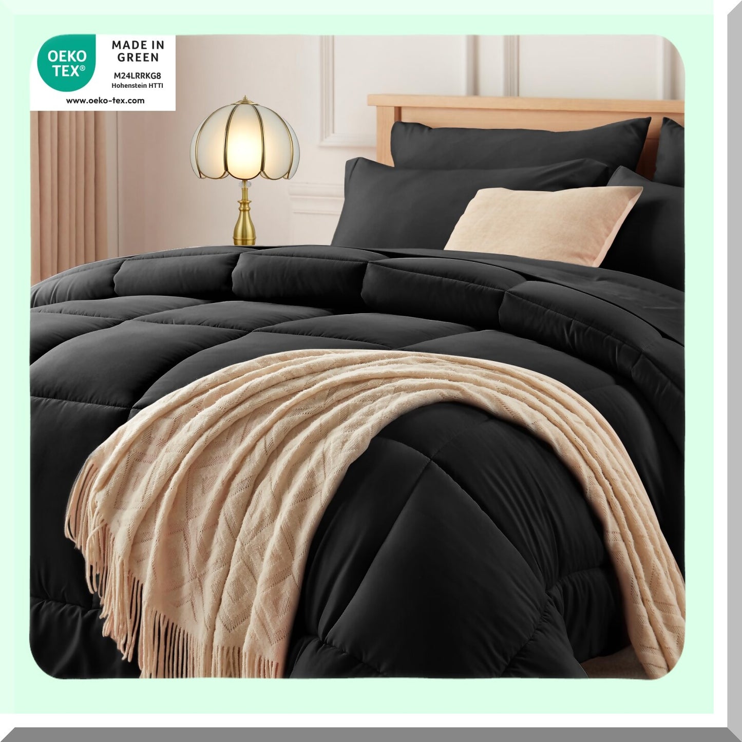 Black Ultra Soft 7-Piece Bedding Set - Lightweight Comforter, Flat Sheet, Fitted Sheet, Pillowcases & Shams - All Season Full Bed in a Bag