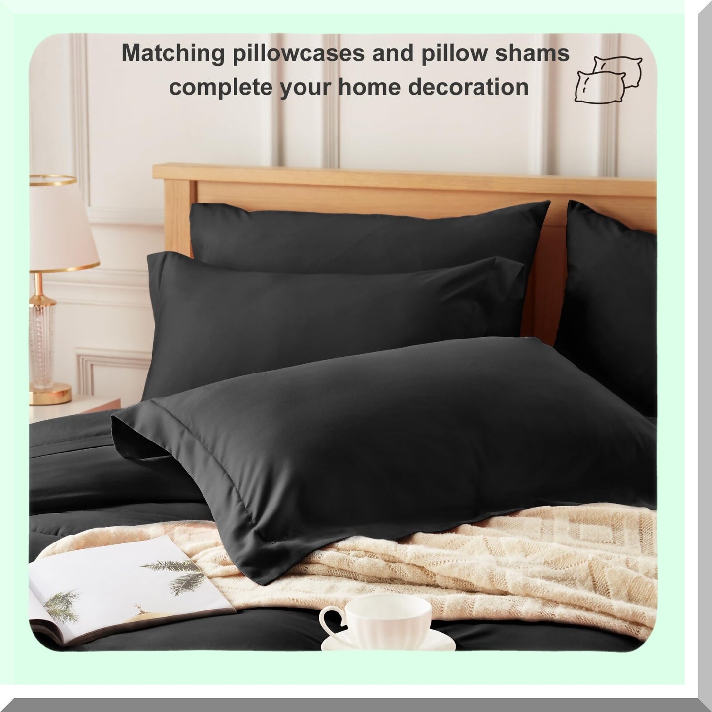 Black Ultra Soft 7-Piece Bedding Set - Lightweight Comforter, Flat Sheet, Fitted Sheet, Pillowcases & Shams - All Season Full Bed in a Bag