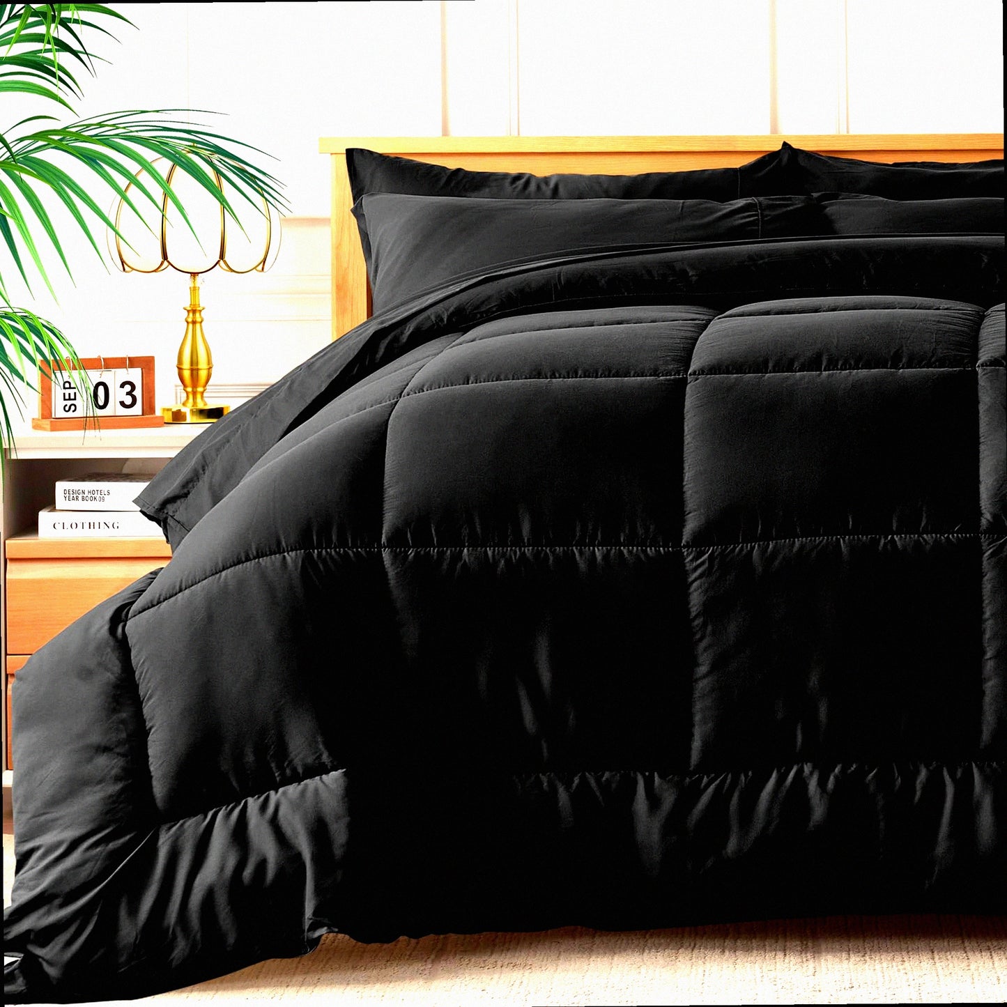Black Ultra Soft 7-Piece Bedding Set - Lightweight Comforter, Flat Sheet, Fitted Sheet, Pillowcases & Shams - All Season Full Bed in a Bag
