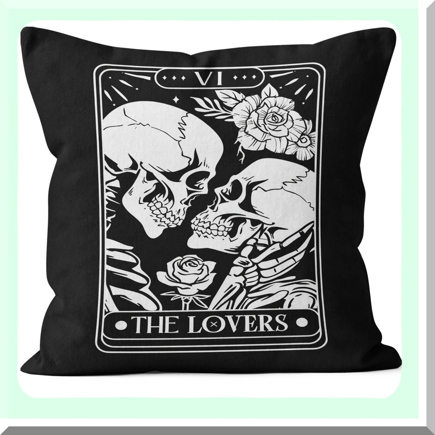Gothic Skull Couple Pillow Covers - Tarot Valentines Decor for Bedroom Sofa Couch - 18x18 Throw Pillow Case Set - Skeleton Gifts for Women - Room Decor
