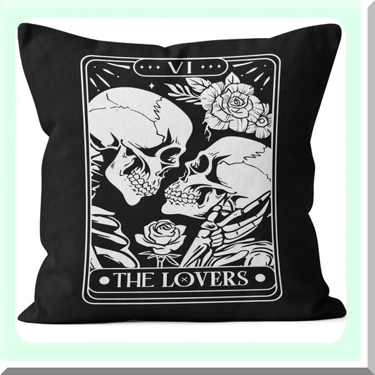 Gothic Skull Couple Pillow Covers - Tarot Valentines Decor for Bedroom Sofa Couch - 18x18 Throw Pillow Case Set - Skeleton Gifts for Women - Room Decor