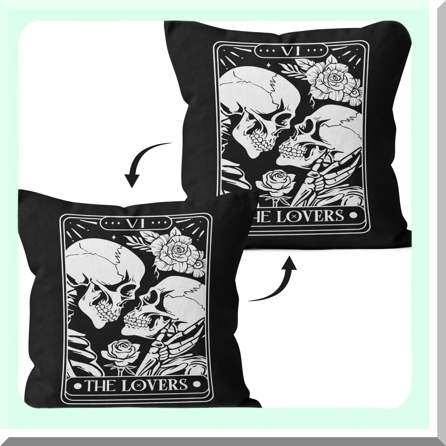 Gothic Skull Couple Pillow Covers - Tarot Valentines Decor for Bedroom Sofa Couch - 18x18 Throw Pillow Case Set - Skeleton Gifts for Women - Room Decor