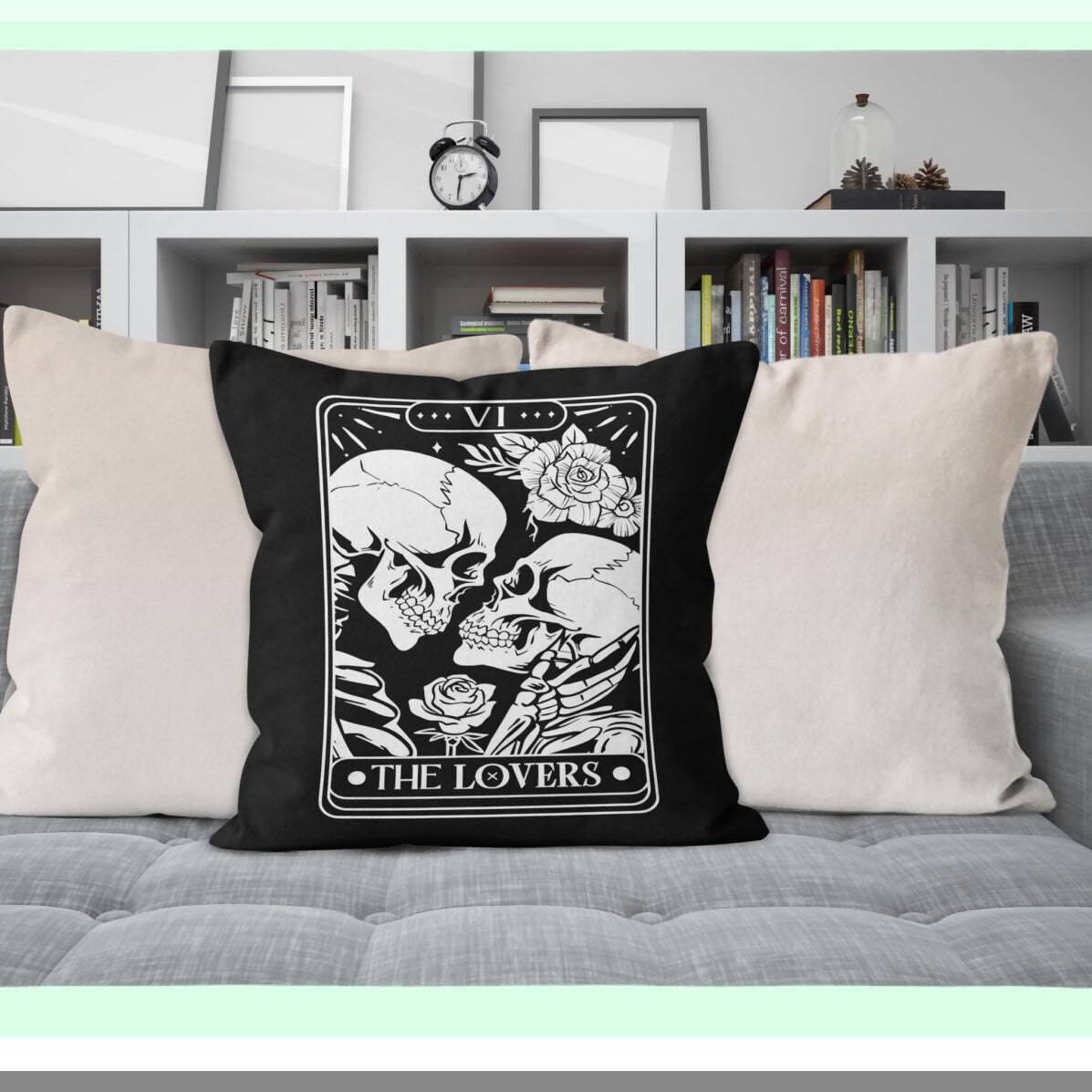 Gothic Skull Couple Pillow Covers - Tarot Valentines Decor for Bedroom Sofa Couch - 18x18 Throw Pillow Case Set - Skeleton Gifts for Women - Room Decor