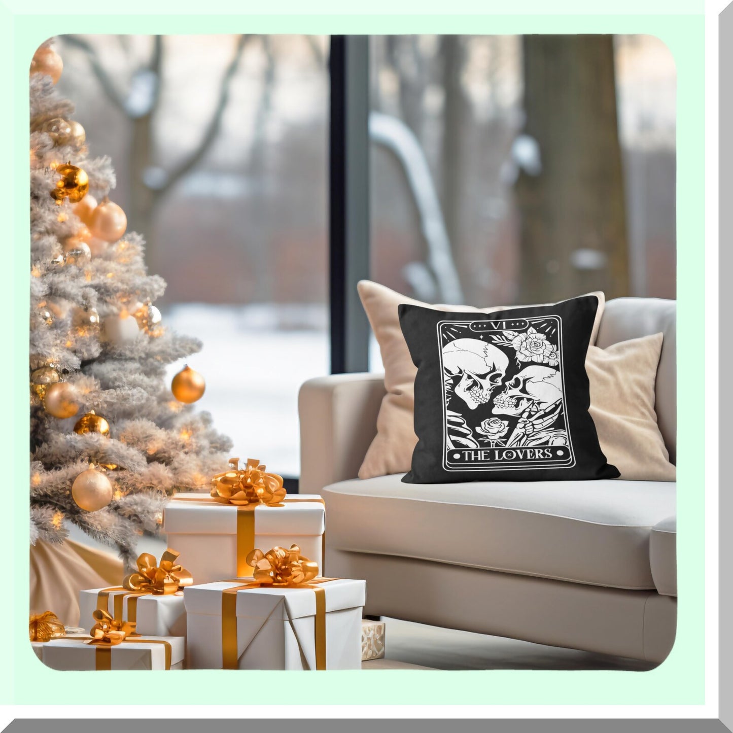 Gothic Skull Couple Pillow Covers - Tarot Valentines Decor for Bedroom Sofa Couch - 18x18 Throw Pillow Case Set - Skeleton Gifts for Women - Room Decor
