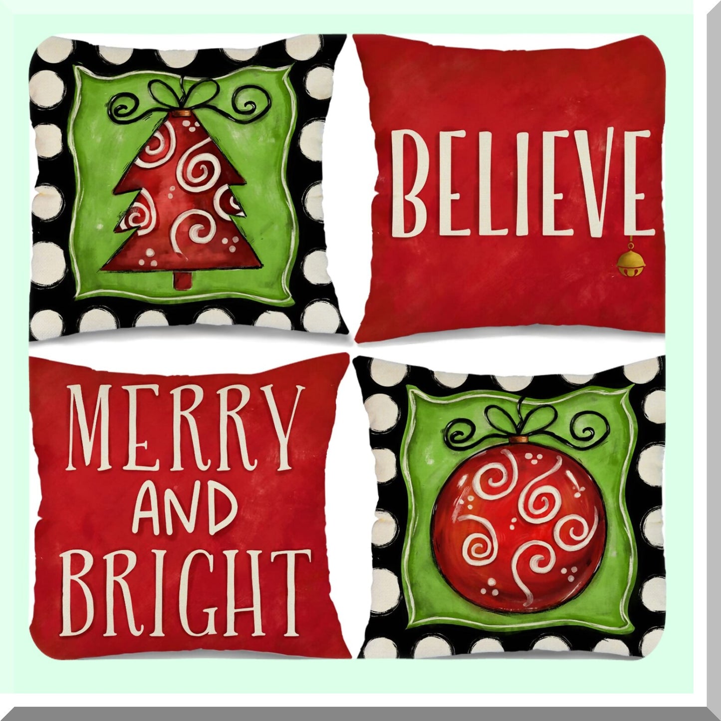 Winter Wonderland Pillow Covers - Set of 4 Merry and Bright Believe Tree Pillows, 16x16 Farmhouse Decor for Couch, Holiday Throw Pillows