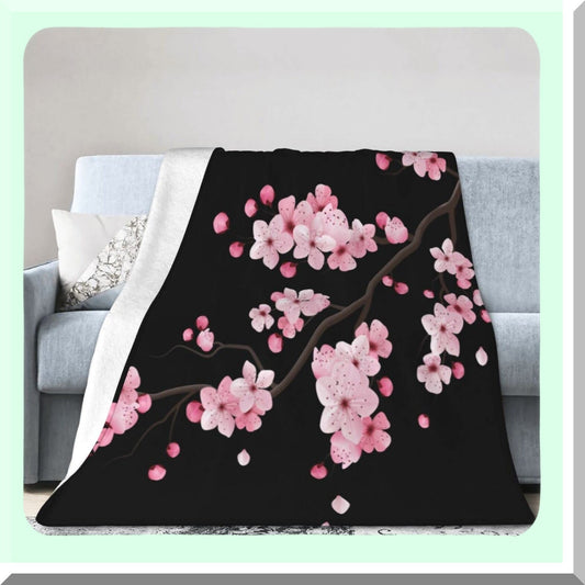 Cherry Blossom CozyThrow: Ultra-Soft Fuzzy Travel Blanket for Bed & Sofa - 50"x40""