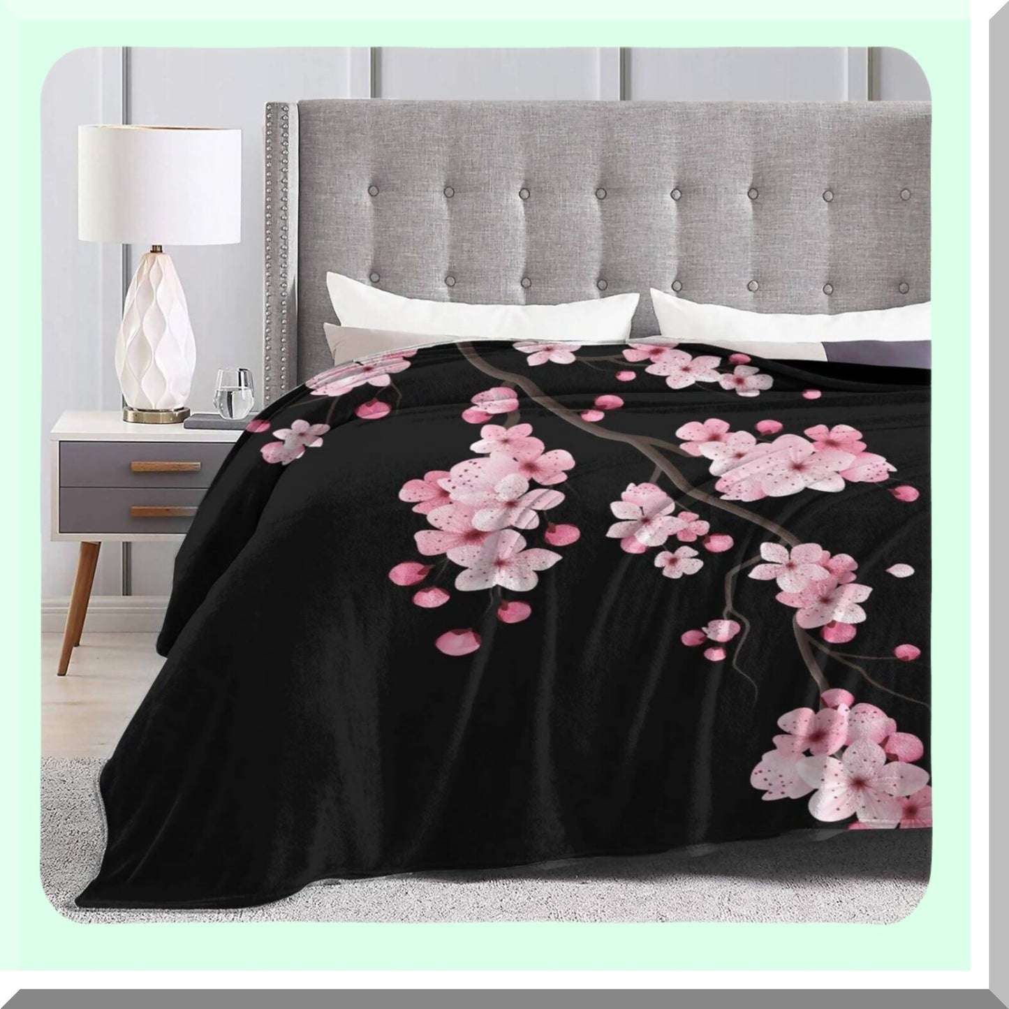 Cherry Blossom CozyThrow: Ultra-Soft Fuzzy Travel Blanket for Bed & Sofa - 50"x40""