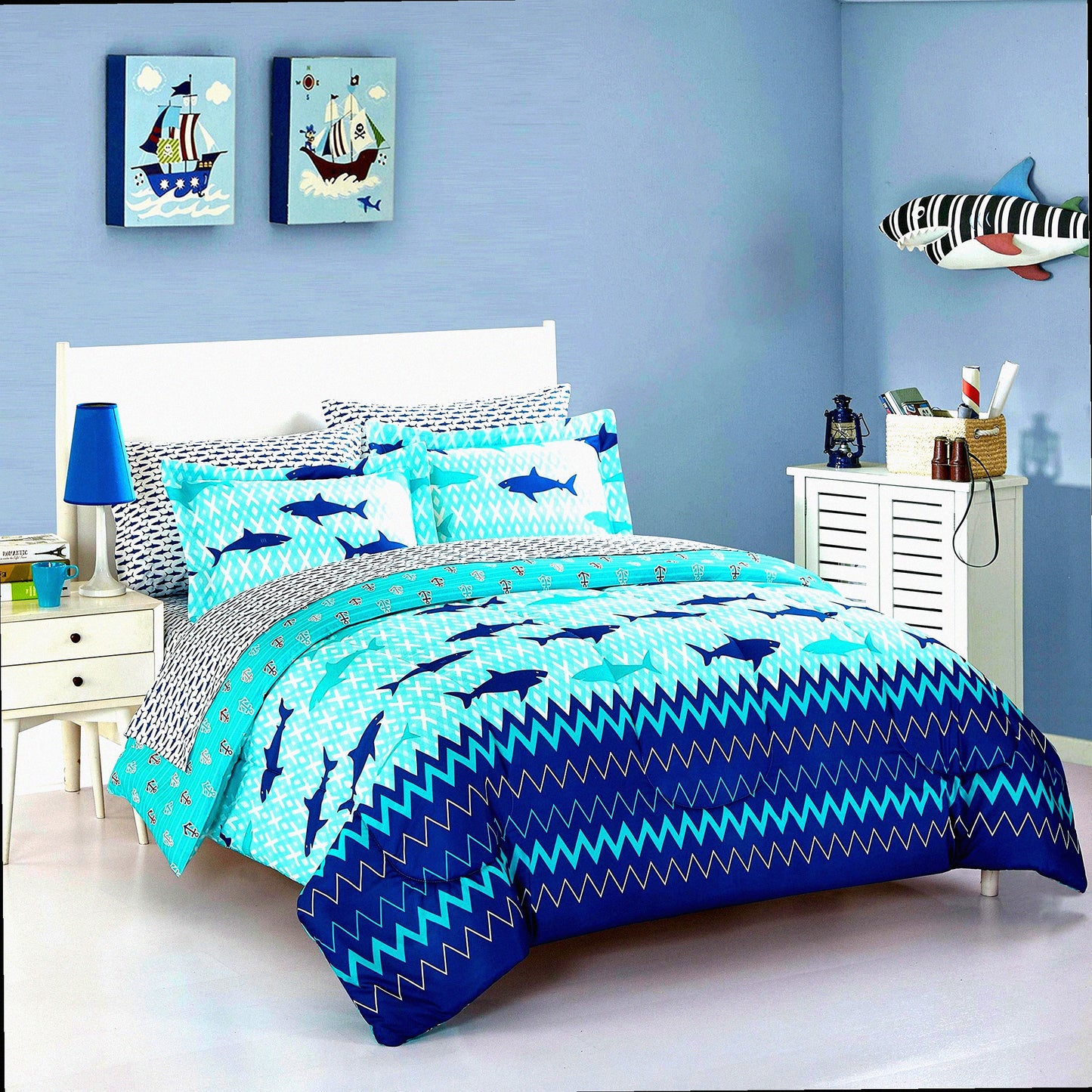 Oceanic Blue Shark Twin Bedding Set