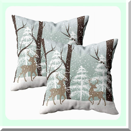 Winter Tree Landscape Pillow Covers - Set of 2, 18x18 Square Cool Pillow Cases for Couch Sofa Bedroom Living Room. Indoor Outdoor Bed Pillow Cover.