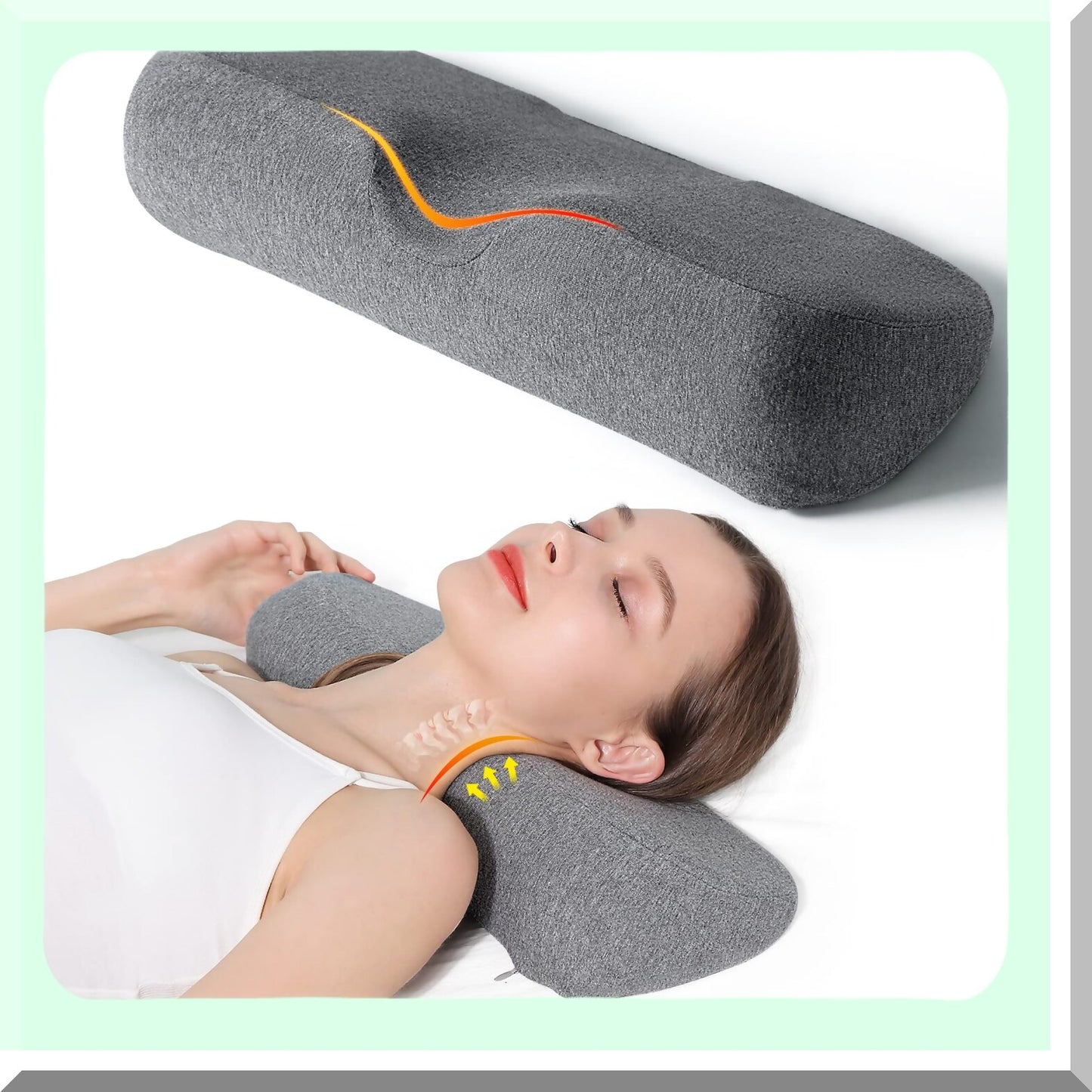 MemoryFoam Neck Support Pillow - Pain Relief Cervical Bolster Roll for Stiff Sleeping - Dark Gray Bed Pillow - Neck Pain Relief Solution