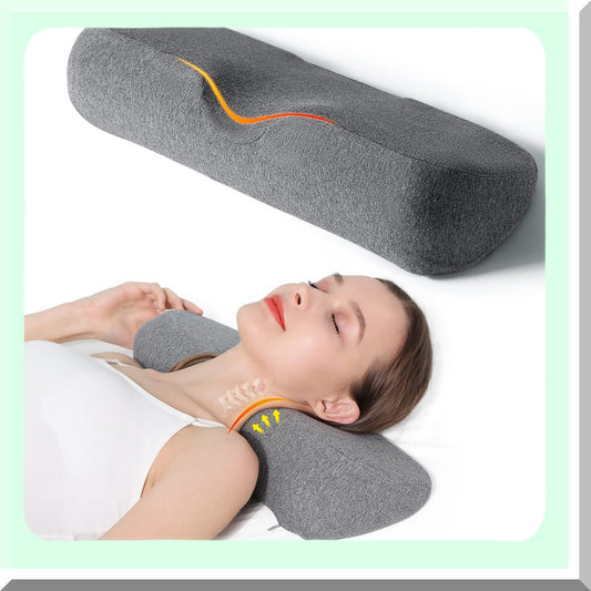 MemoryFoam Neck Support Pillow - Pain Relief Cervical Bolster Roll for Stiff Sleeping - Dark Gray Bed Pillow - Neck Pain Relief Solution