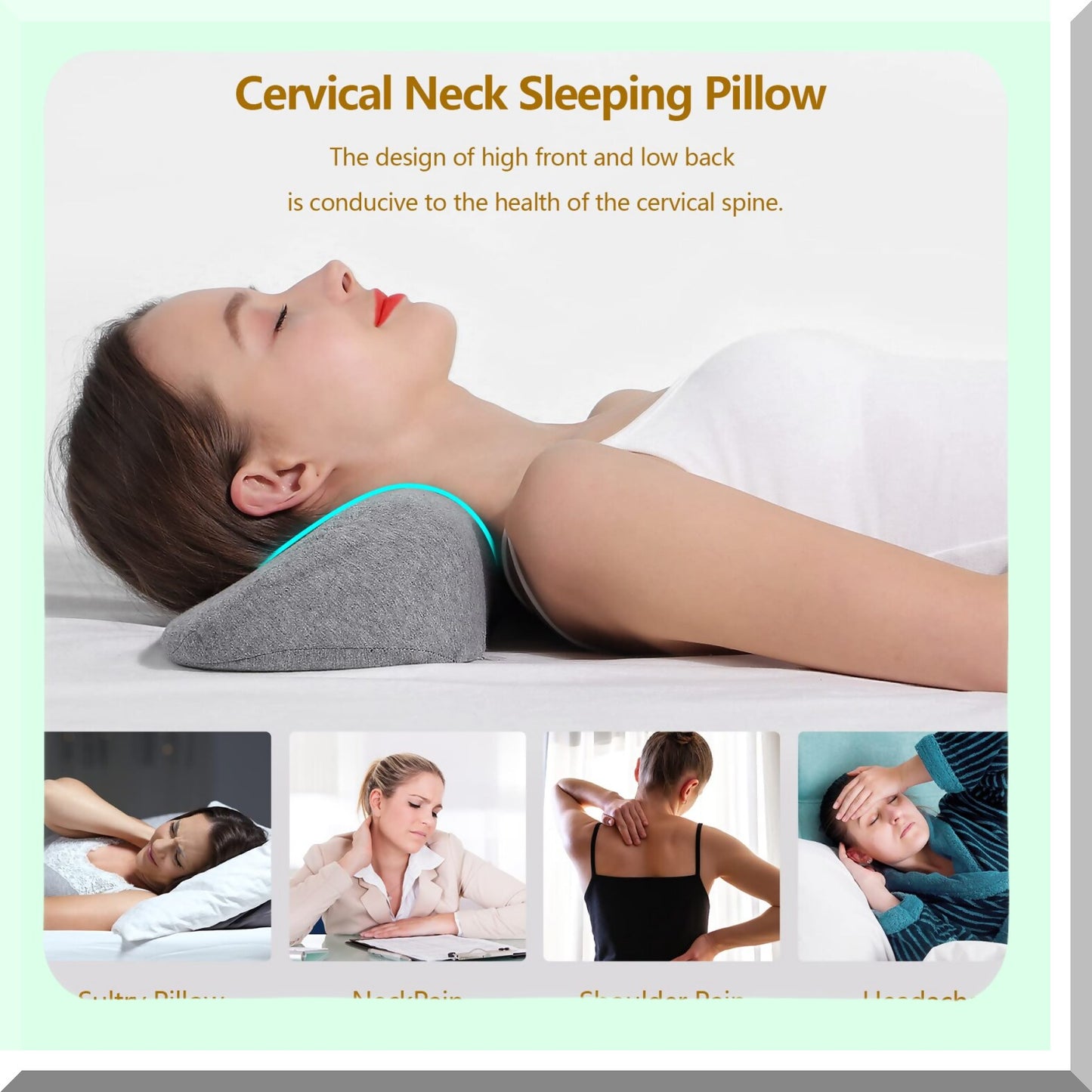 MemoryFoam Neck Support Pillow - Pain Relief Cervical Bolster Roll for Stiff Sleeping - Dark Gray Bed Pillow - Neck Pain Relief Solution