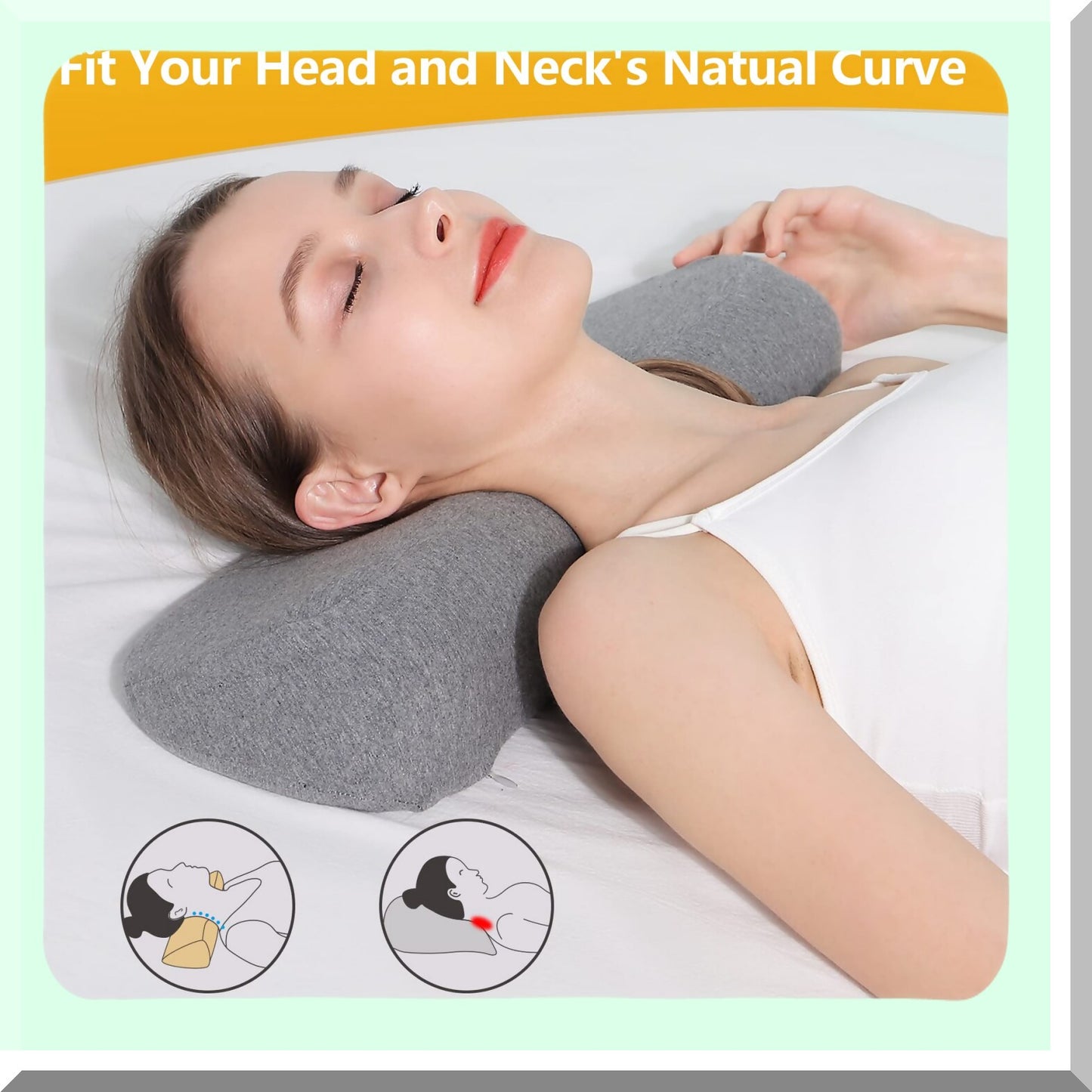 MemoryFoam Neck Support Pillow - Pain Relief Cervical Bolster Roll for Stiff Sleeping - Dark Gray Bed Pillow - Neck Pain Relief Solution