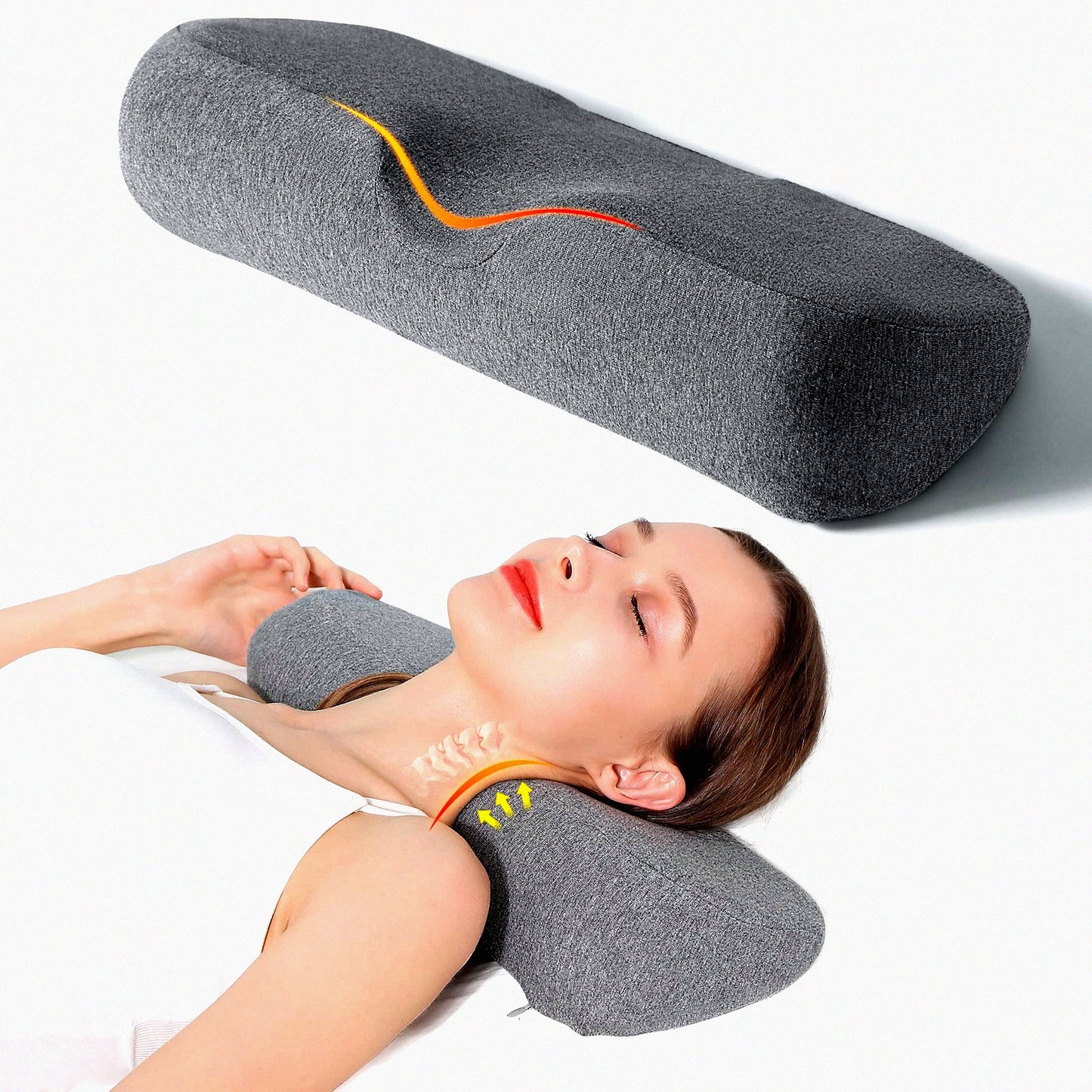 MemoryFoam Neck Support Pillow - Pain Relief Cervical Bolster Roll for Stiff Sleeping - Dark Gray Bed Pillow - Neck Pain Relief Solution