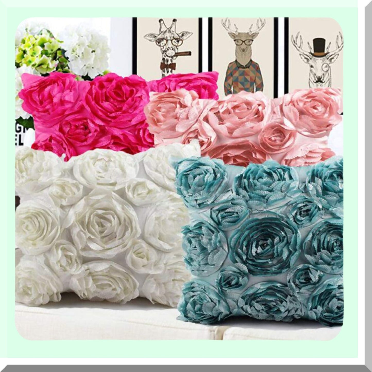 Romantic Rose Love Cushion Covers - Set of 2 Hot Pink Throw Pillow Cases for Couch, Wedding Party Home Decor, Gift Idea