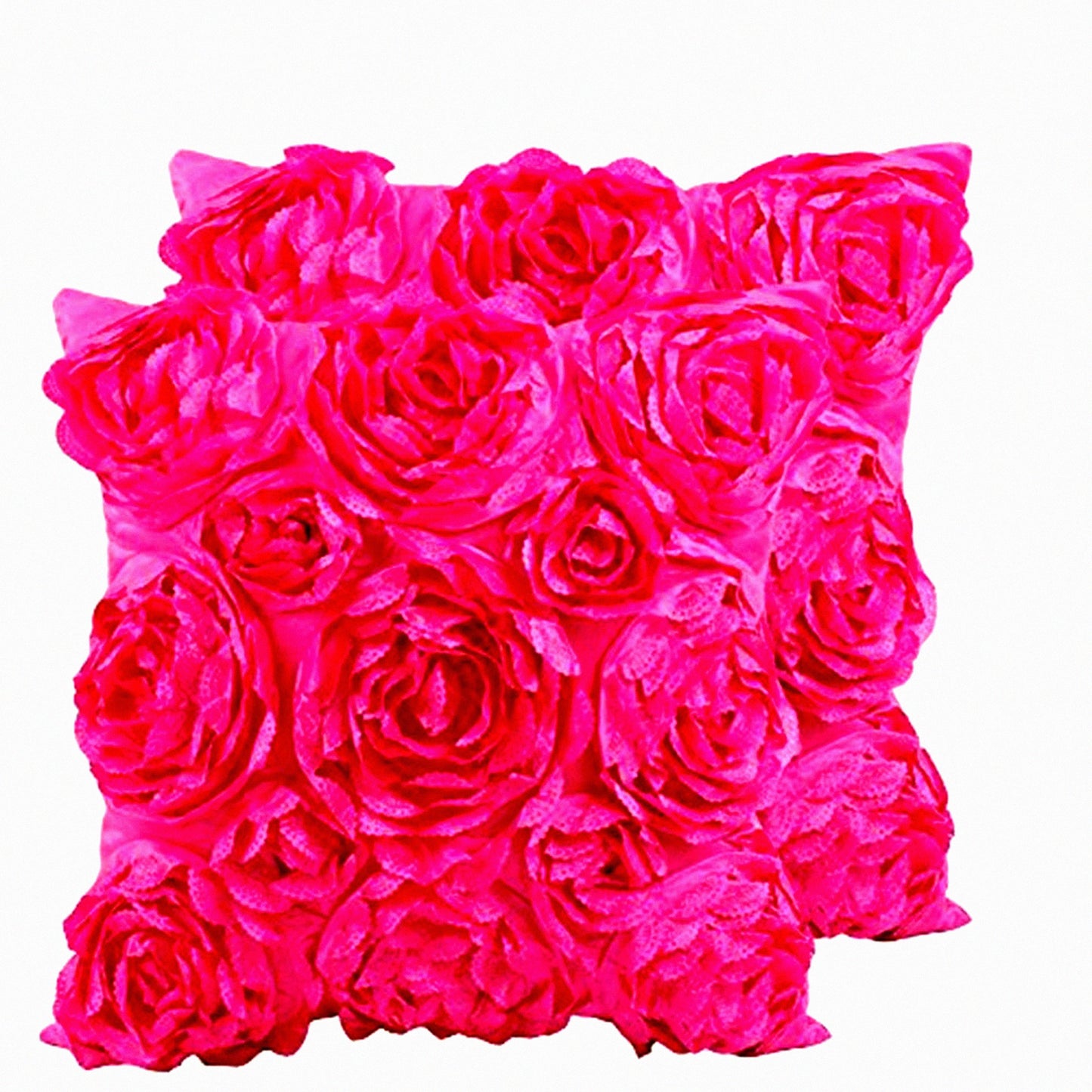 Romantic Rose Love Cushion Covers - Set of 2 Hot Pink Throw Pillow Cases for Couch, Wedding Party Home Decor, Gift Idea