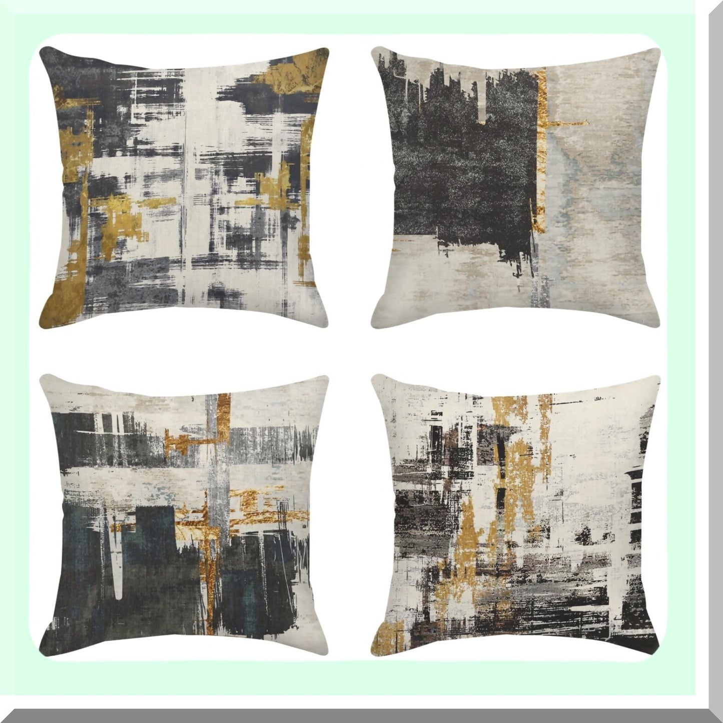 Abstract Gold Black Pillow Cover Set - 4 Pack Decorative 18x18 Inch Outdoor Cushion Sofa Cases - Home Decor Painting Pillowcases
