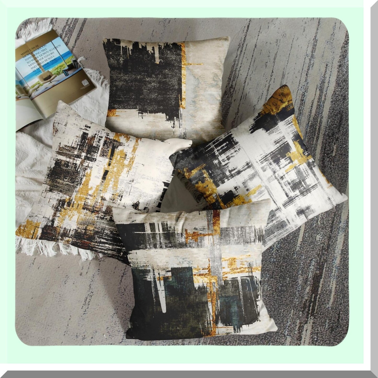 Abstract Gold Black Pillow Cover Set - 4 Pack Decorative 18x18 Inch Outdoor Cushion Sofa Cases - Home Decor Painting Pillowcases