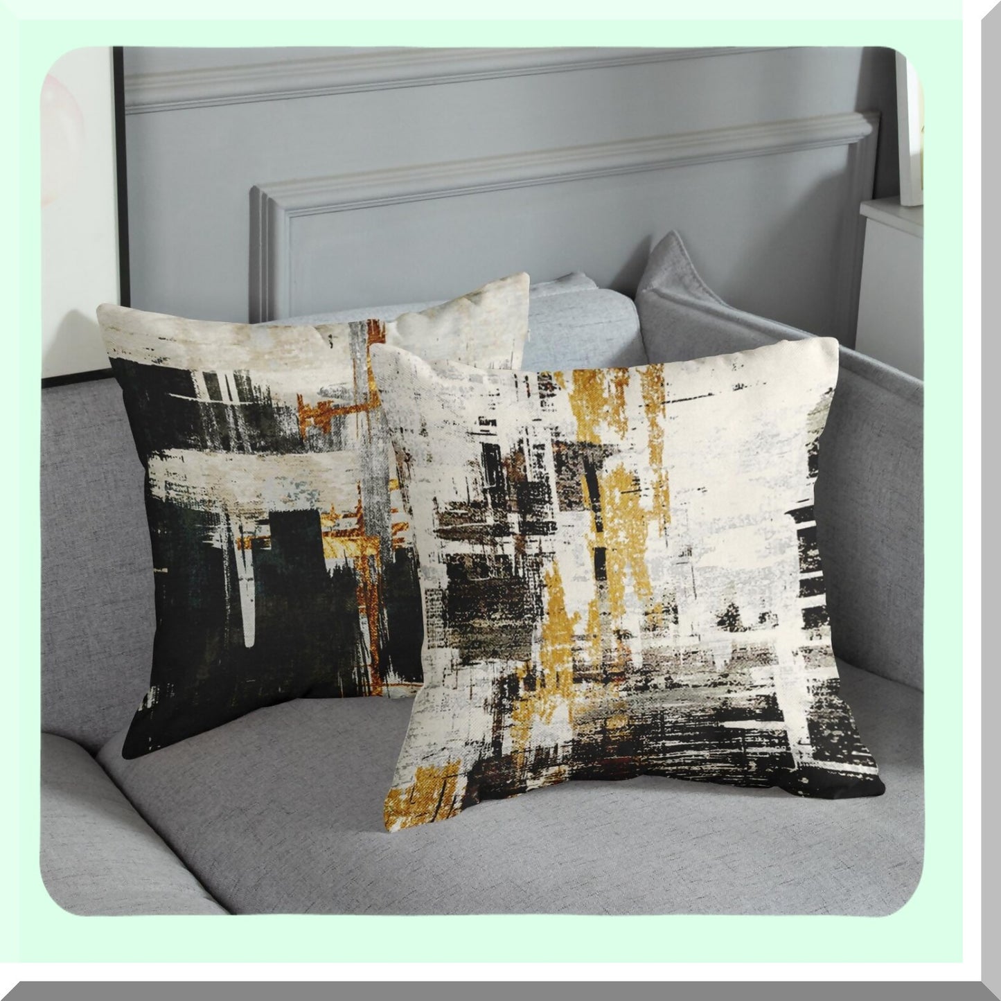 Abstract Gold Black Pillow Cover Set - 4 Pack Decorative 18x18 Inch Outdoor Cushion Sofa Cases - Home Decor Painting Pillowcases
