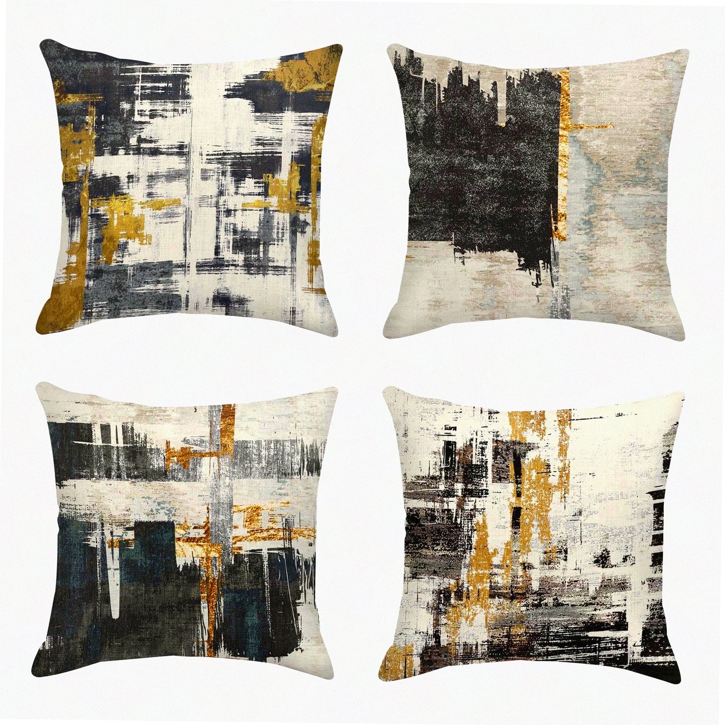Abstract Gold Black Pillow Cover Set - 4 Pack Decorative 18x18 Inch Outdoor Cushion Sofa Cases - Home Decor Painting Pillowcases