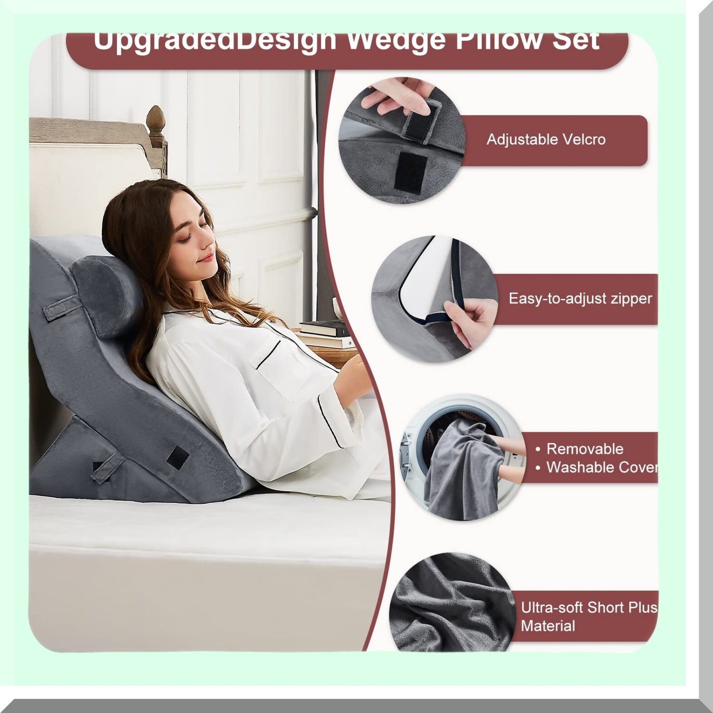 OrthoRelief Bed Wedge Pillow Set - Foam Triangle Pillow for Back, Leg, Knee Pain Relief. Adjustable Orthopedic Pillow for Sleeping, Acid Reflux, GERD, Snoring.