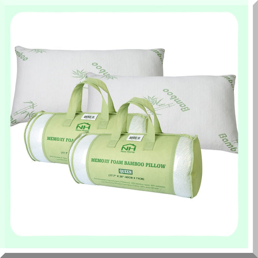 CoolBamboo Memory Foam Pillow - Breathable & Washable Pillowcase, Premium Queen Size Pillows for Back/Stomach/Side Sleepers. Set of 2 Cooling Bed Pillows.