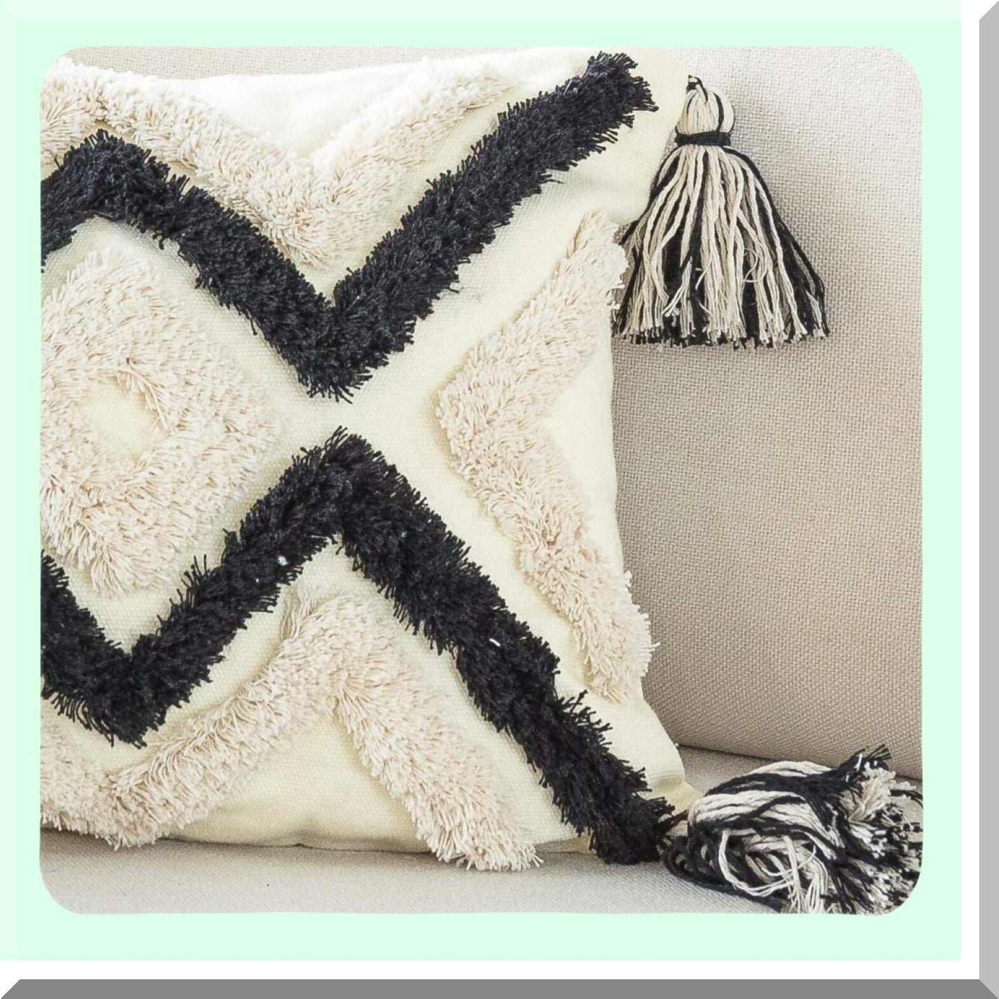 Boho Chic Chevron Lumbar Pillow Cover - Modern Geometric Farmhouse Tribal Cushion for Living Room, Couch, Sofa, Bedroom - 12x20 Inches, Black Ivory