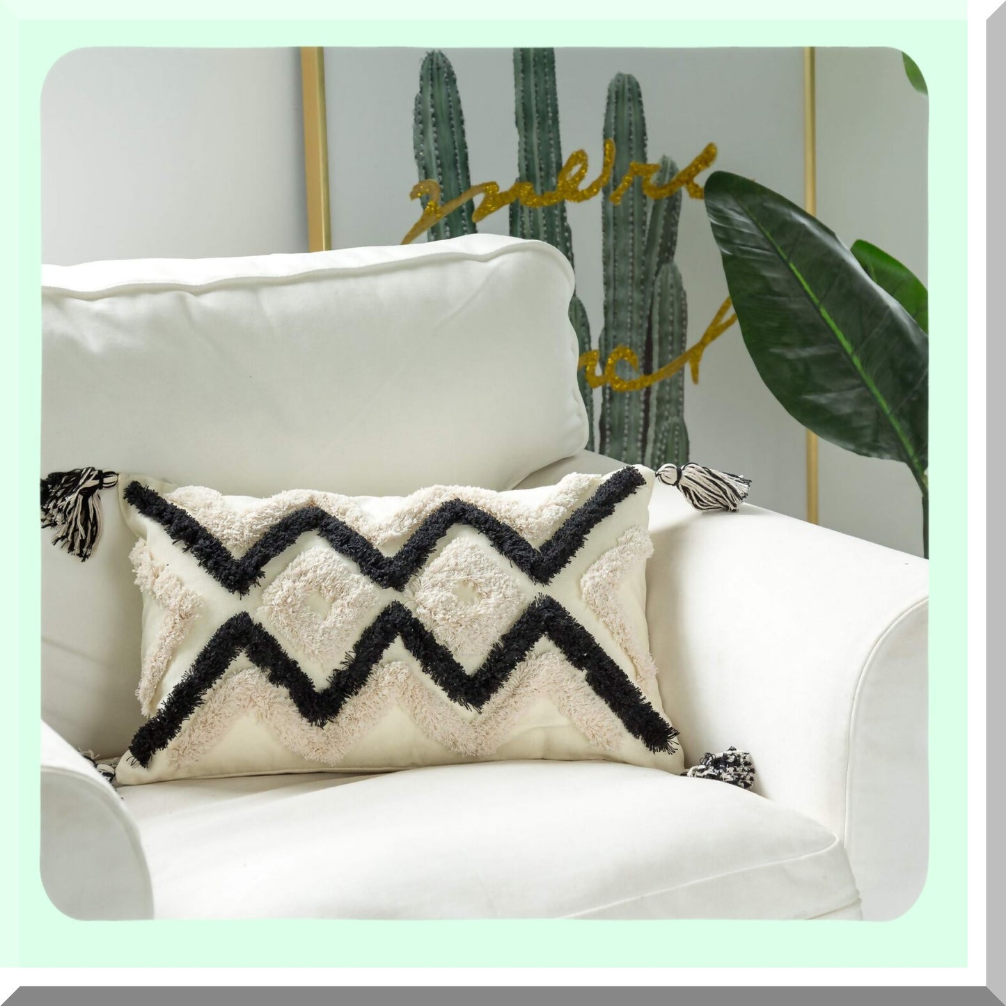 Boho Chic Chevron Lumbar Pillow Cover - Modern Geometric Farmhouse Tribal Cushion for Living Room, Couch, Sofa, Bedroom - 12x20 Inches, Black Ivory