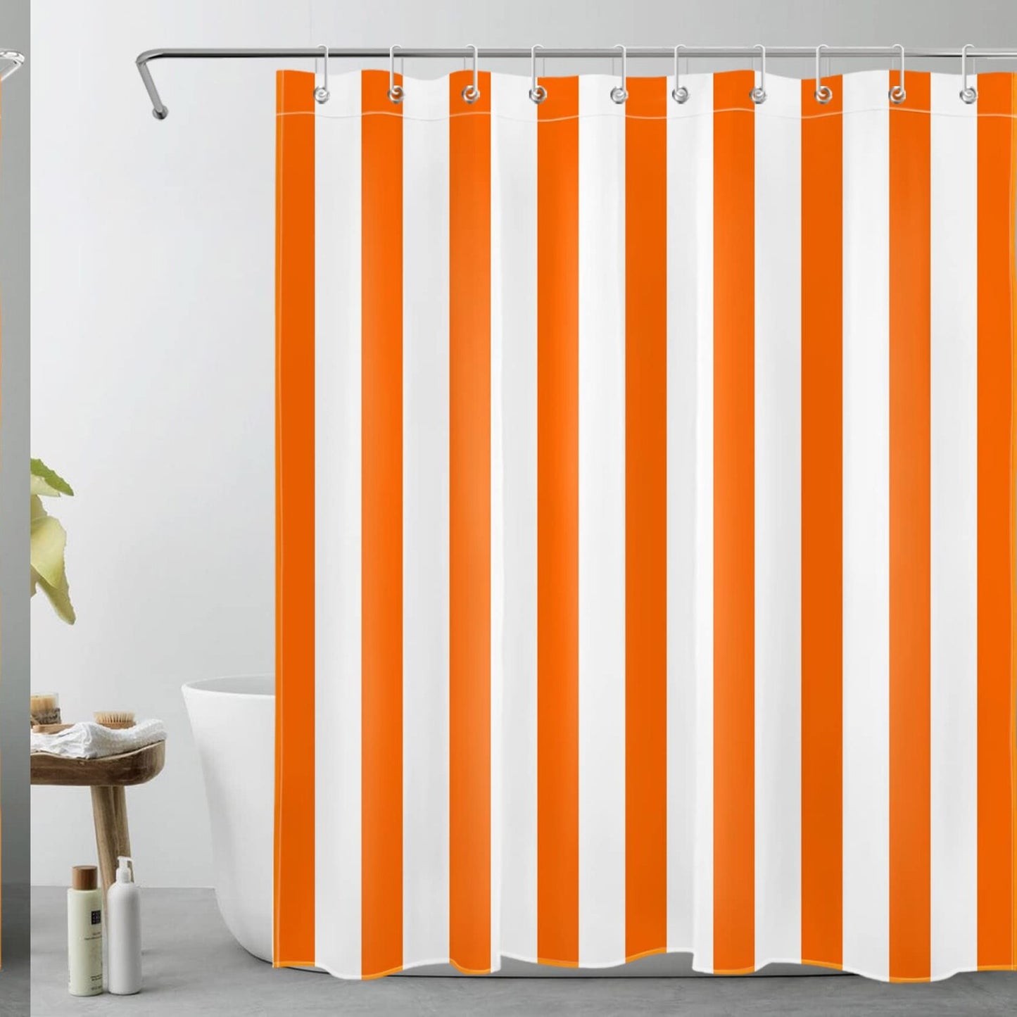 Orange and White Striped Polyester Shower Curtain 60x72 Inch