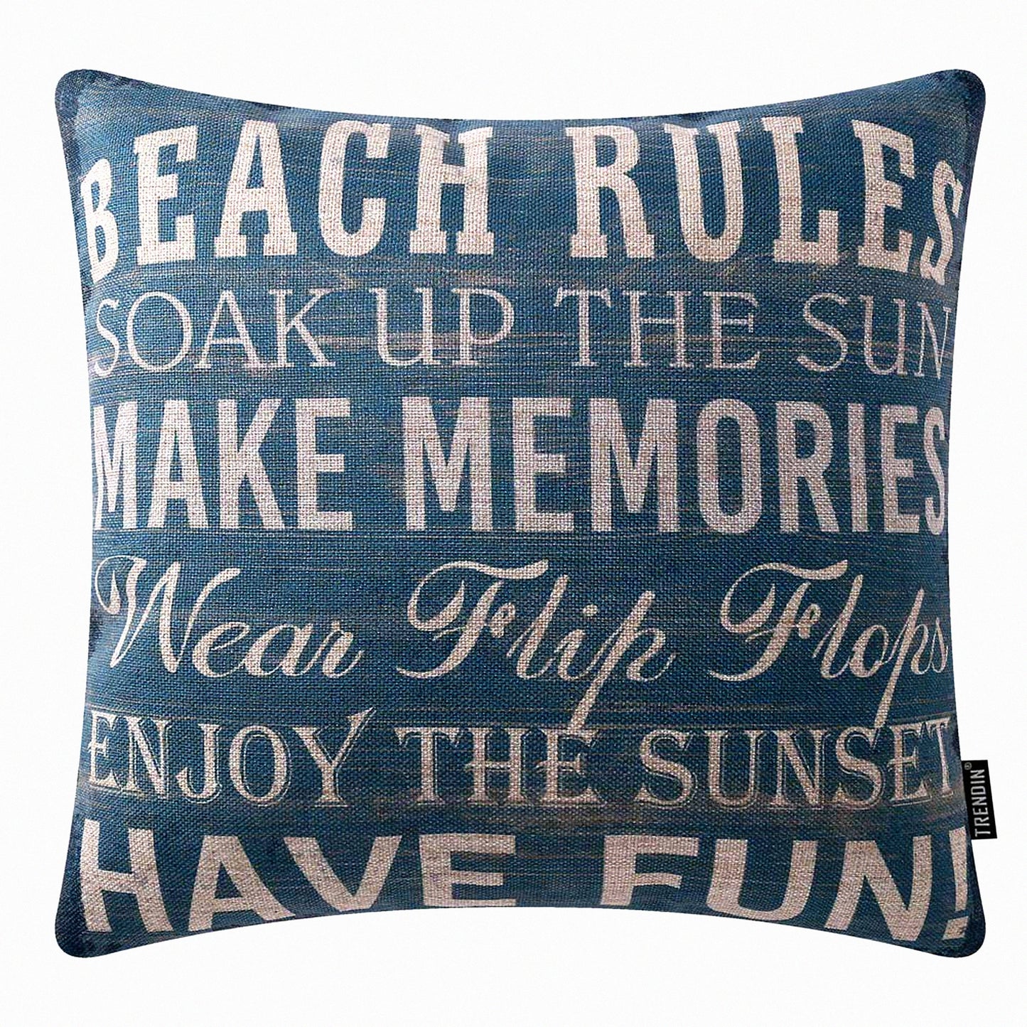 Beach House Rules Pillow Covers - Coastal Decor 18x18 Inch with Inspirational Quotes - Farmhouse Beach Housewarming Gift - PL437TR