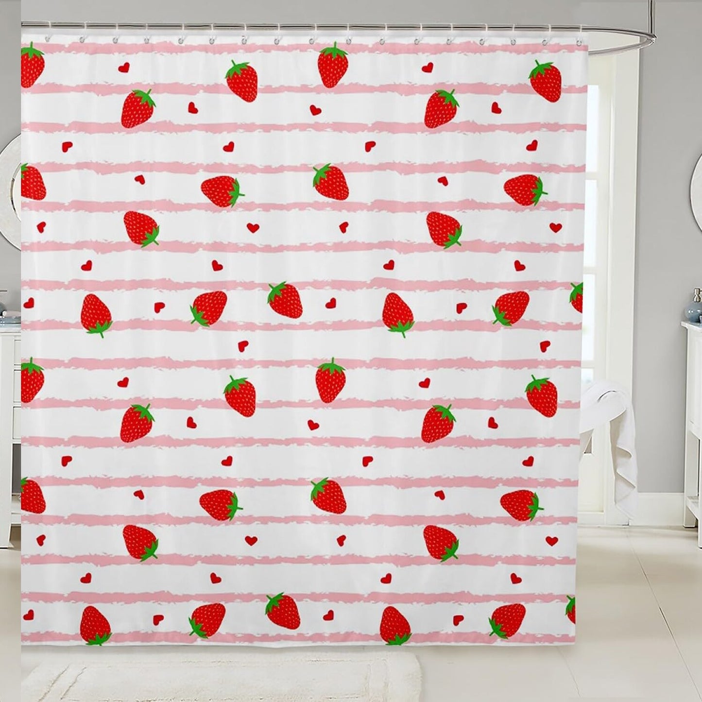 Pink Strawberry Shower Curtain 72"x72" for Kids
