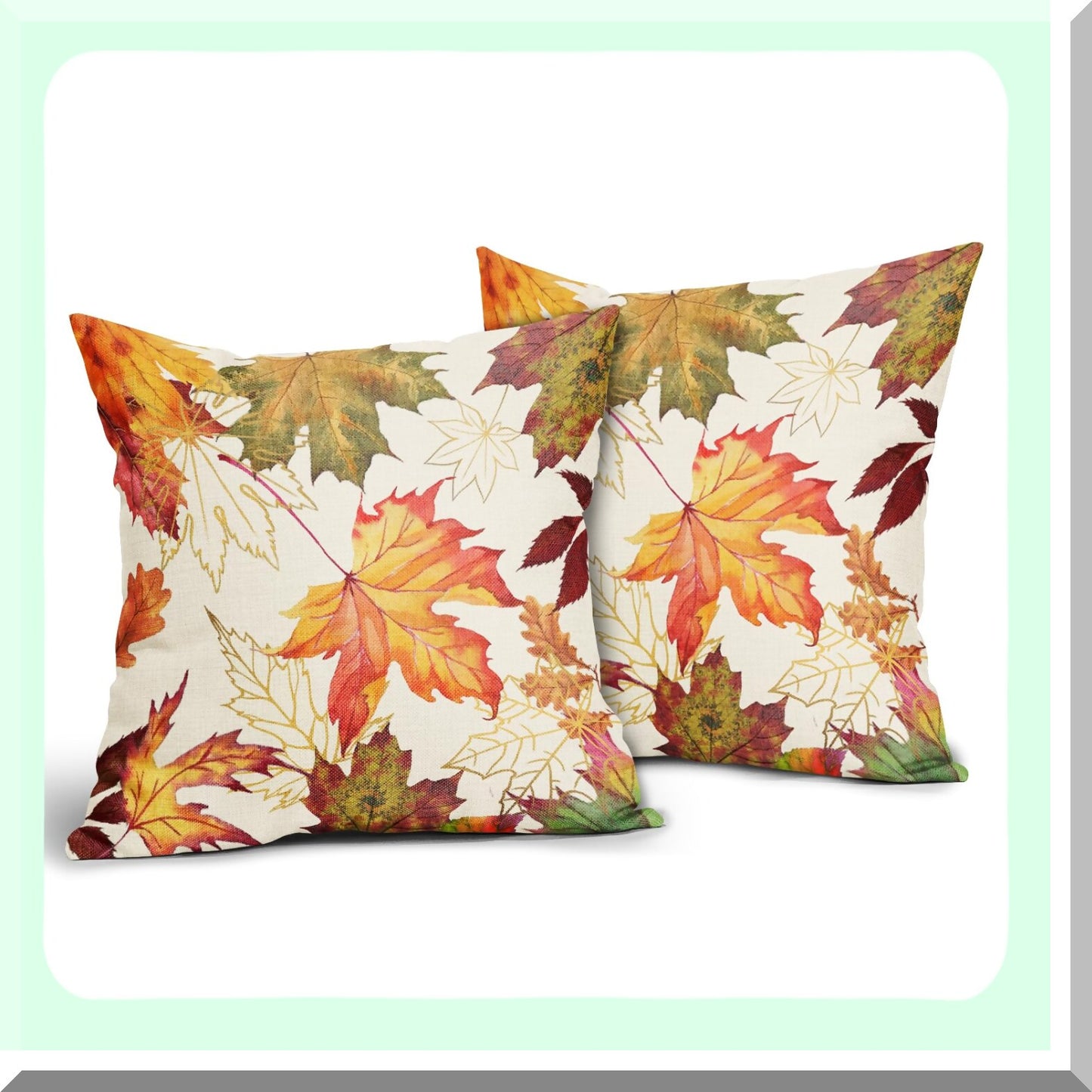 Autumn Maple Leaf Pillowcase Set - Fall Decor Cushion Cover 18x18 Inch - Happy Thanksgiving Throw Pillow Covers for Sofa Bedroom Party - Cotton Linen Square