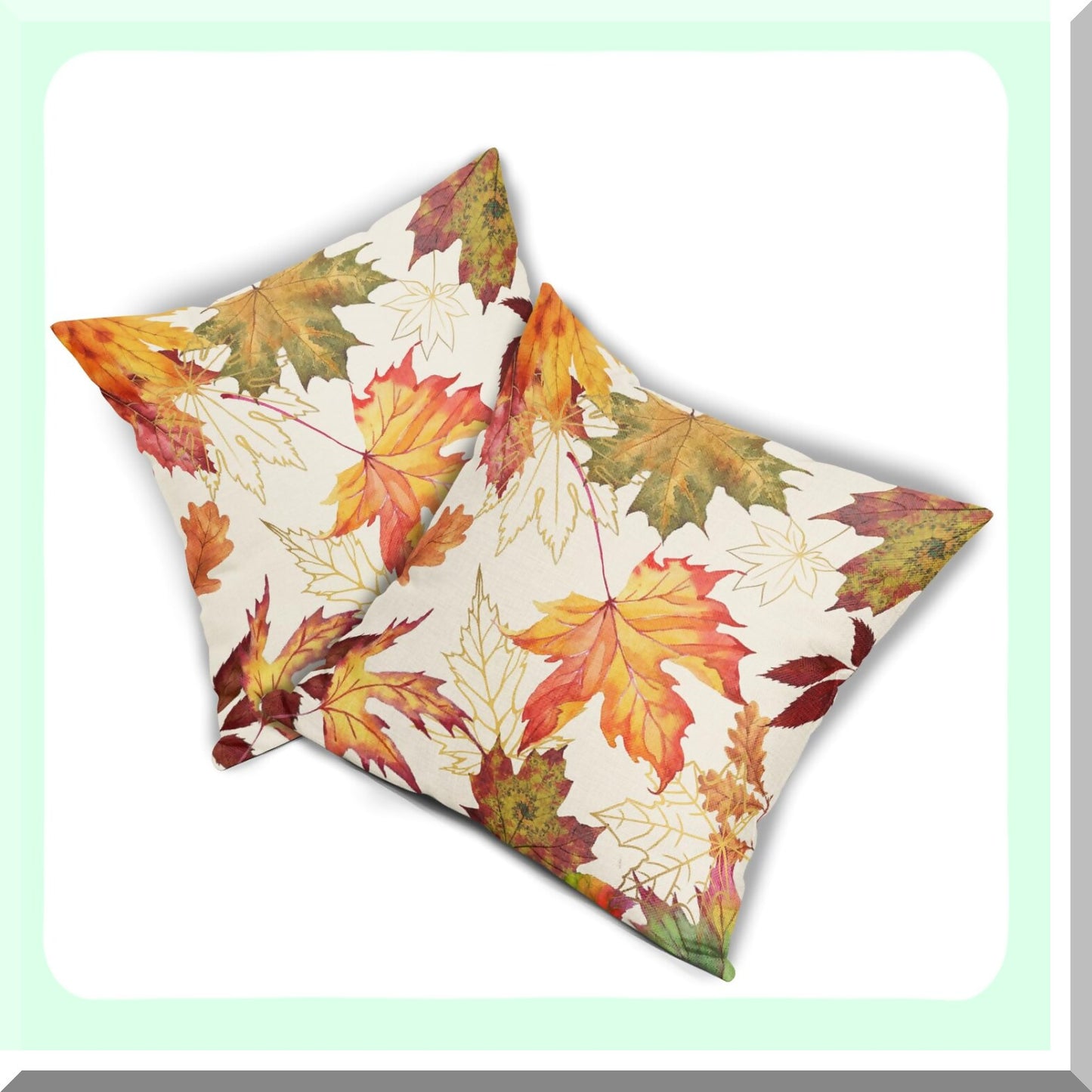 Autumn Maple Leaf Pillowcase Set - Fall Decor Cushion Cover 18x18 Inch - Happy Thanksgiving Throw Pillow Covers for Sofa Bedroom Party - Cotton Linen Square